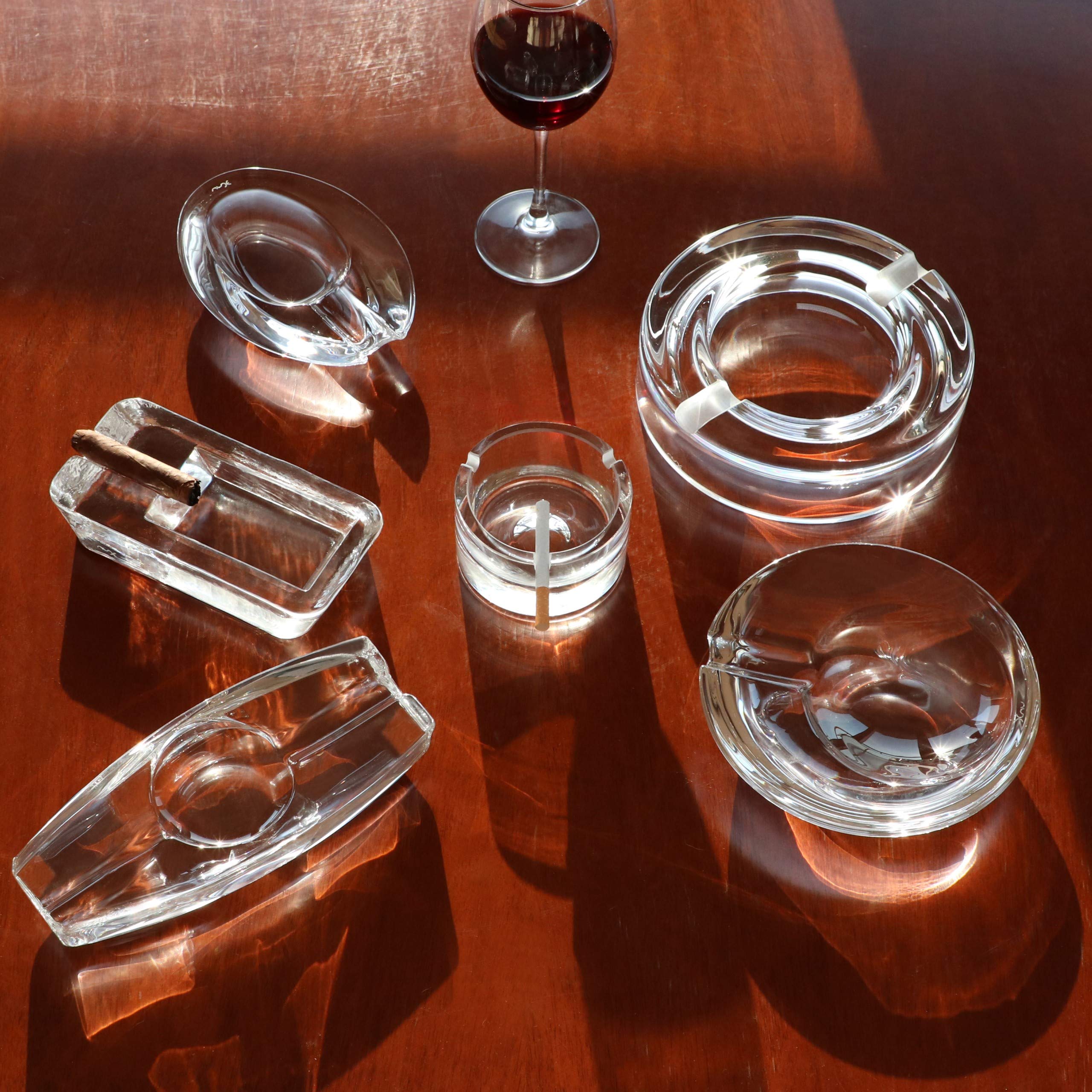 PASABAHCE Cendrier en Verre de Cristal Lourd pour Patio, Fait à la Main, extérieur, intérieur, Maison, Bureau, hôtel, Piscine, Restaurant, Long with 2 Holders