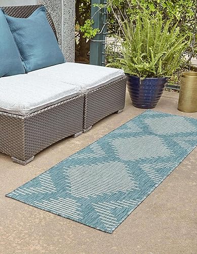 Miniatura 4 de Unique Loom Outdoor Modern Collection - Alfombra de área - Tambor (3 pies 3 pulgadas x 12 pies, color aguamarina claromarfil)