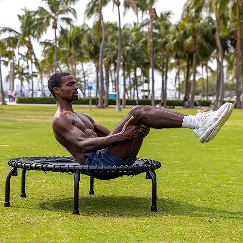 Miniatura 5 de JumpSport Trampolín de fitness para interiores 350350f370, 39 pulgadas  30 cuerdas elásticas ajustables para un rebote personalizado  Patas