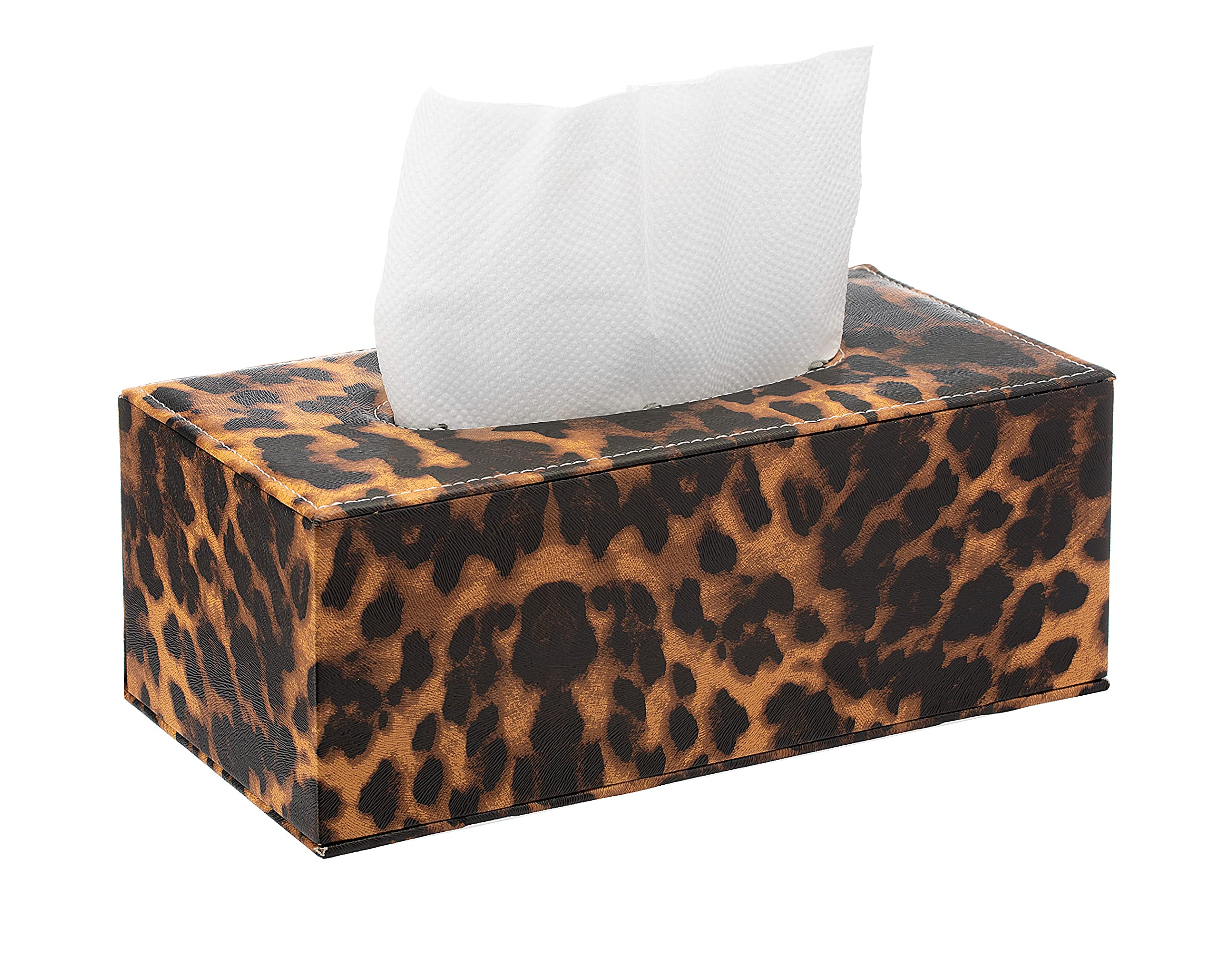 S Forever Home Decor Flower Pattern Faux Leather Tissue Box Cover (Rectangular,Leopard)