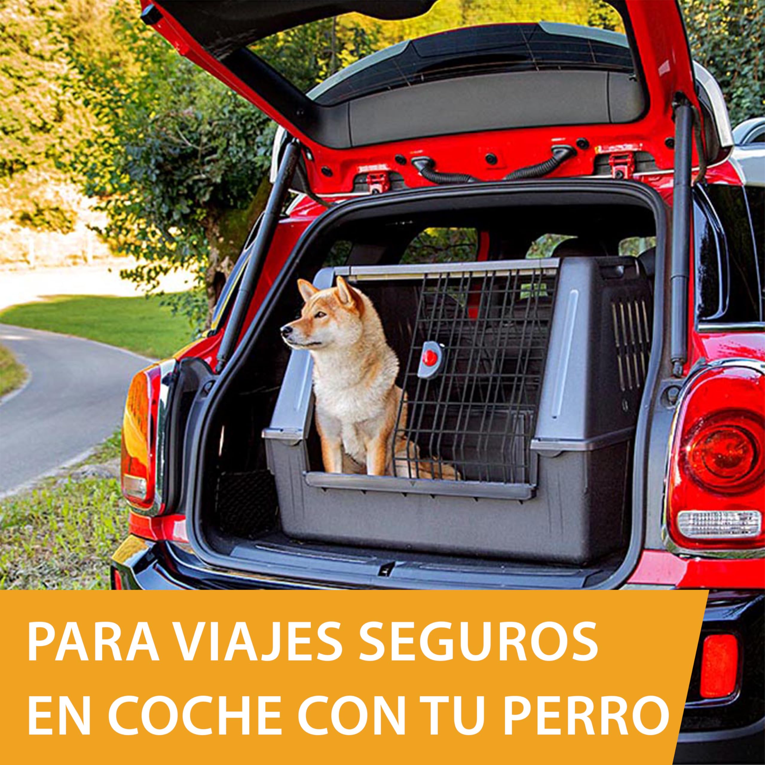 Ferplast Transportín Perro Coche Atlas Car Scenic 100, Extra Visibilidad, Puerta Corredera Doble Cerradura de Seguridad, Alfombrilla de Drenaje incluida L 100 x W 60 x H 66 cm. MAX 40 Kg.