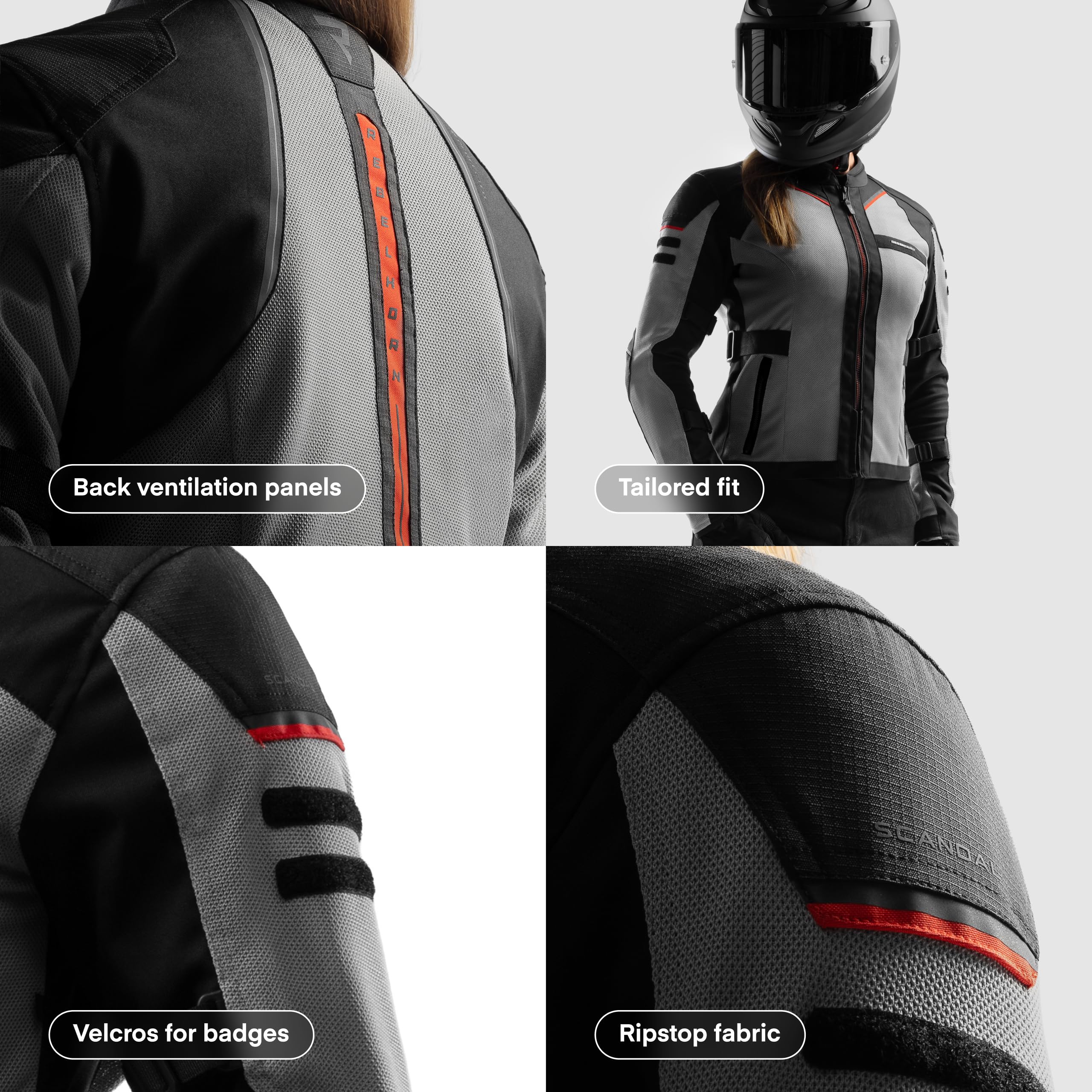 REBELHORN Scandal 3 Women Chaqueta de Moto Mujer | Textil | Protectores de Codos y Hombros Nivel 2 | Amplios Paneles de Ventilación de Malla | Nivel de protección AA | Tallas hasta 7XL