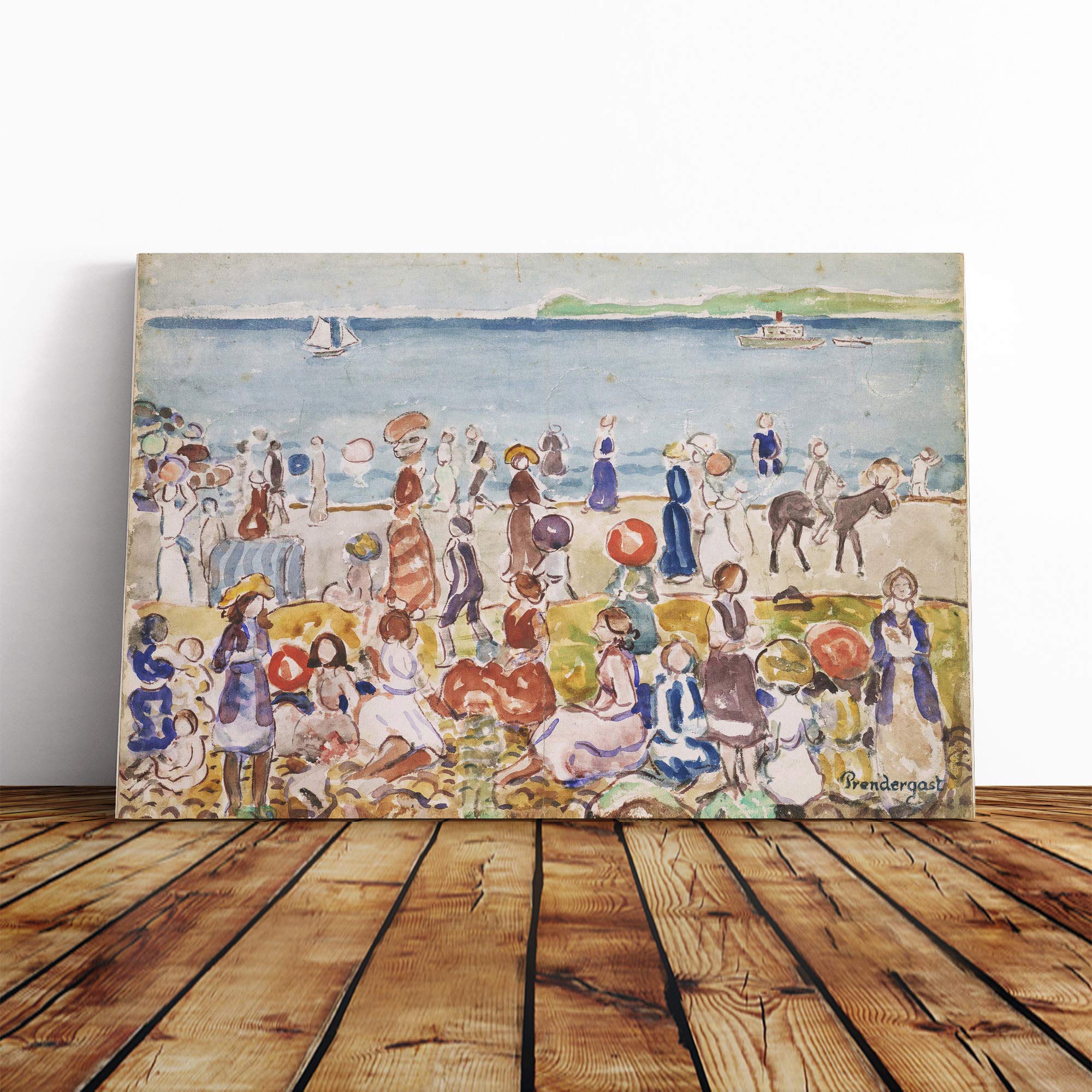 Maurice Pendergrast Revere Beach Vol.2 Canvas Print | Gallery Wrapped 30mm Frame Wall Art | 24x16 inches | Ready to Hang | Modern Seascape Picture | Living Room Bedroom Lounge Office