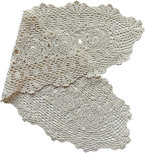 Miniatura 2 de Phantomon Camino de mesa ovalado de encaje, manteles individuales de ganchillo hechos a mano, 100% algodón (beige ovalado, 12 x 35 pulgadas)