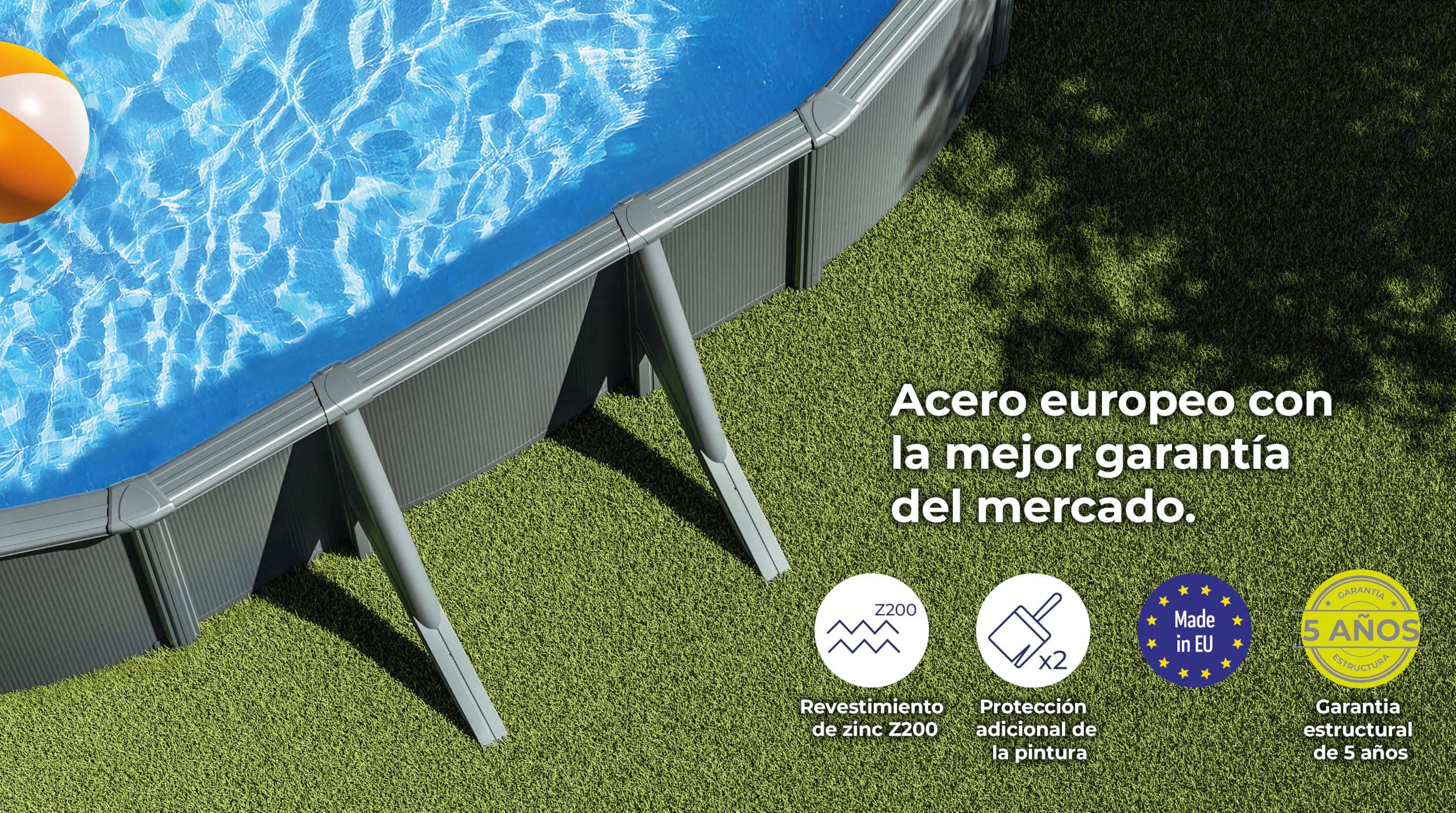 Piscina de Acero Elevada,Ovalada con Aspecto Acero Grafito. Piscinas Desmontables para Jardín. 610 x 375 x 120 cm - Piscina Gre KIT730GF Kea.
