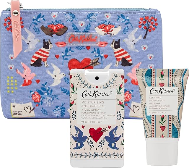 Cath Kidston Keep Kind Cosmetic Pouch | 30ml Hand Cream & 15ml Scent & Refresh Hand Spray | Cruelty Free & Vegan Friendly | Travel Friendly Sizes