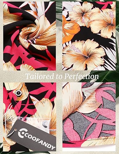 Miniatura 4 de COOFANDY Conjunto de camisa hawaiana y pantalones cortos para hombre traje de playa de 2 piezas con sombreros de pescador