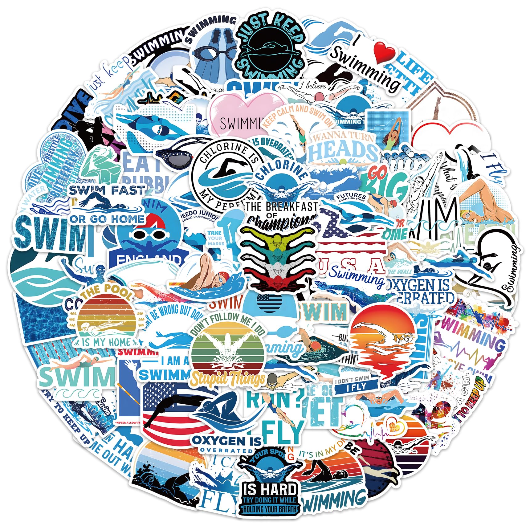 100Pcs Swimming Stickers - Swimming and Swimmer Stickers for Kids Adults Vinyl Waterproof for Laptop, Guitar, Water Bottle Journaling Scrapbooking