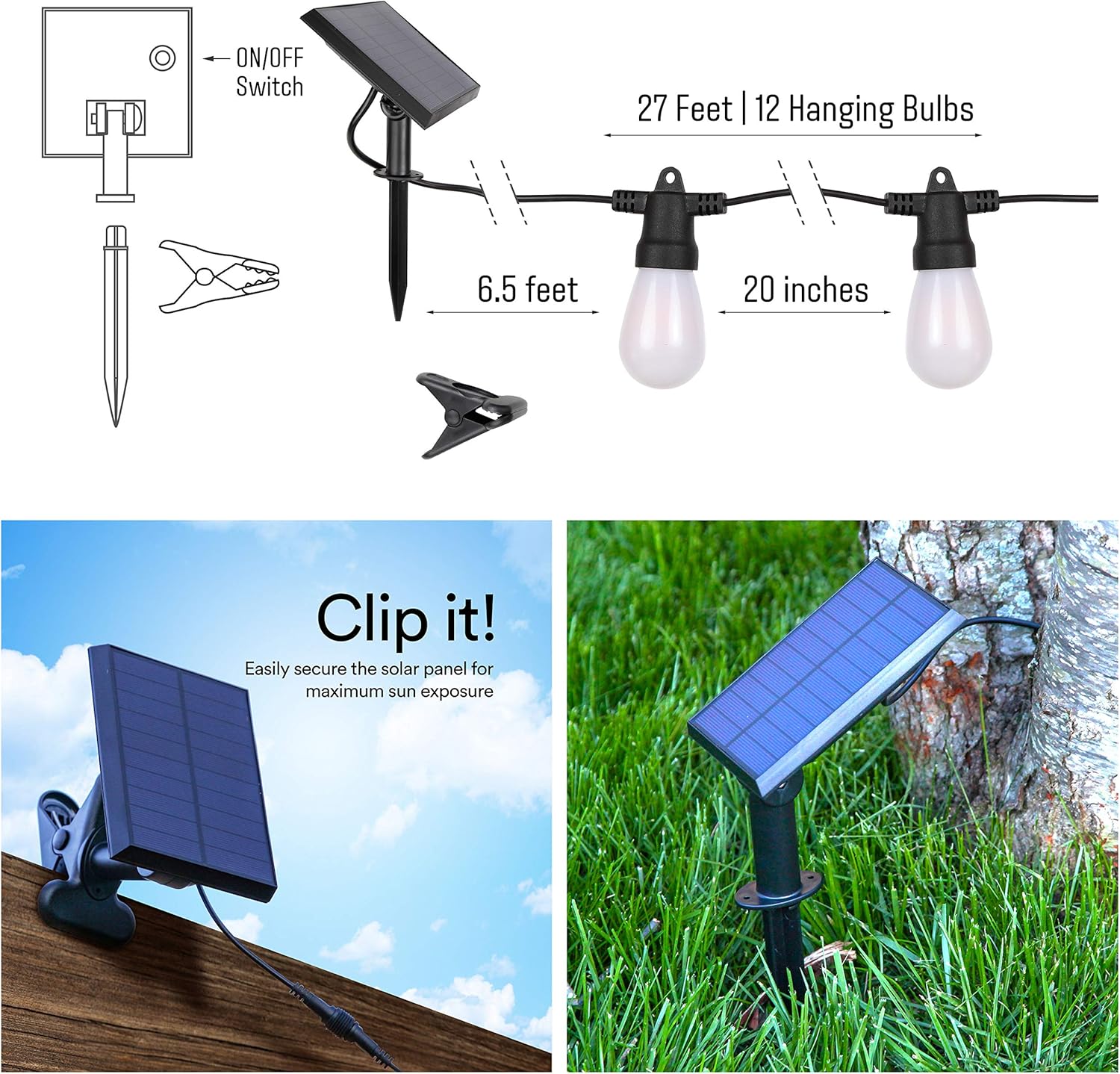 Brightech Ambience Pro Solar Powered LED Outdoor String Lights - 27 Ft Commercial Waterproof Patio Lights with Flaming, Flickering Bulbs - Shatterproof String Lights for Your Halloween, Porch, Deck