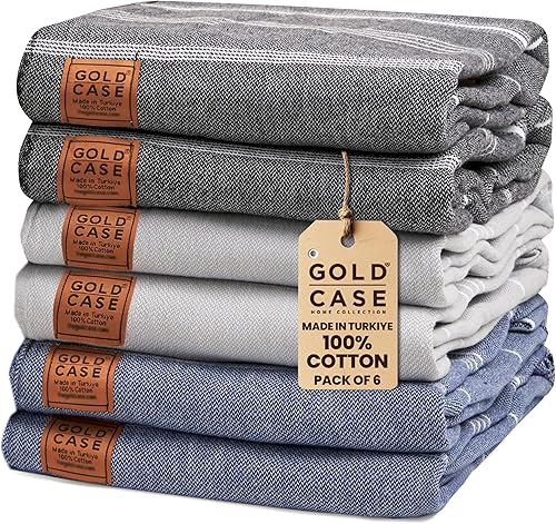 Miniatura 32 de Gold CASE Juego de 6 Toallas de Playa Turcas – Toallas de Baño Grandes 100% Algodón 70 x 38'' – LYCIA de Tamaño Extra Grande, Secado Rápido y Sin