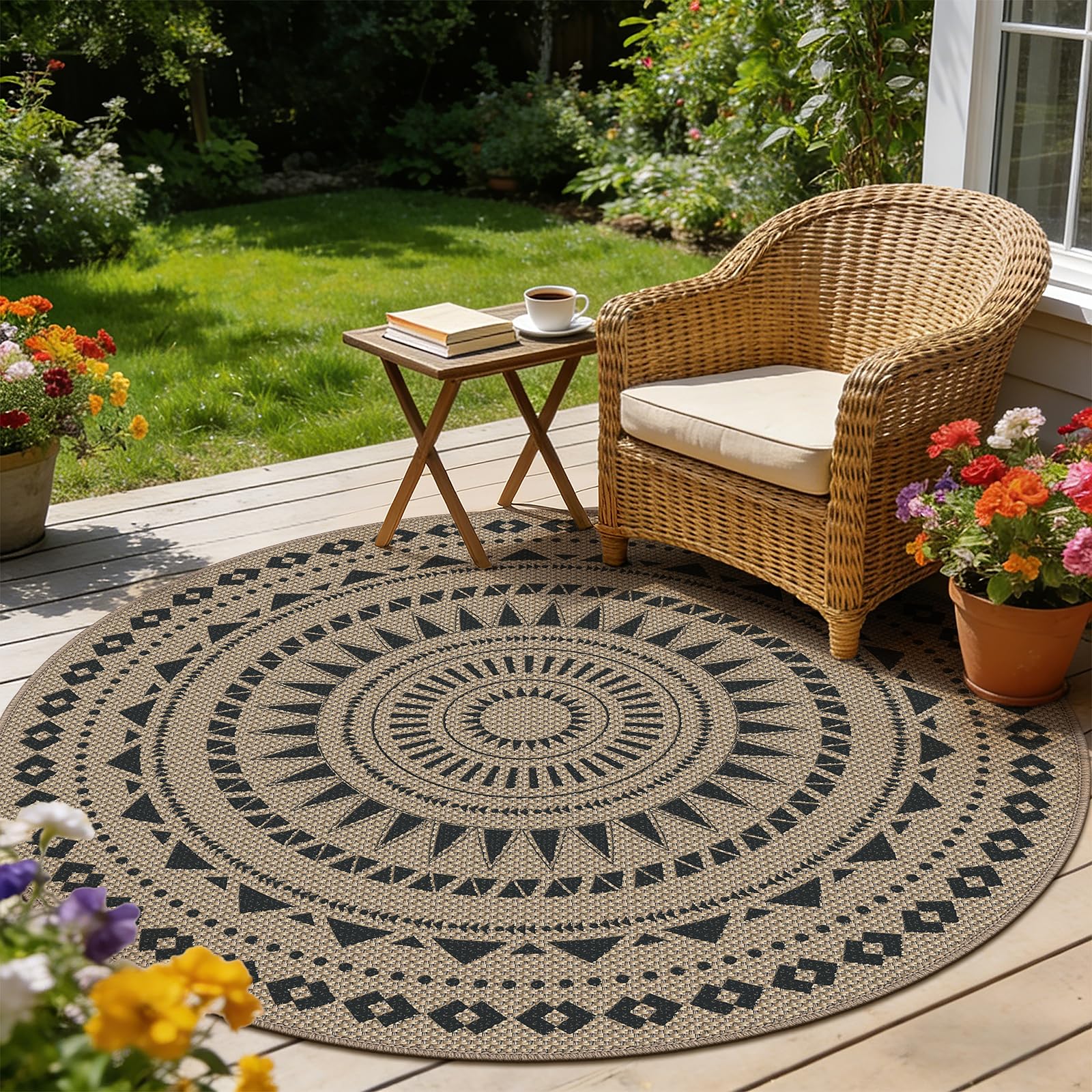 Alfombra Redonda de 160 cm de diámetro, Aspecto de Yute, Alfombra Antideslizante, Alfombra Lavable, empaque Plegable, Alfombra Redonda para Dormitorio, Sala de Estar y balcón