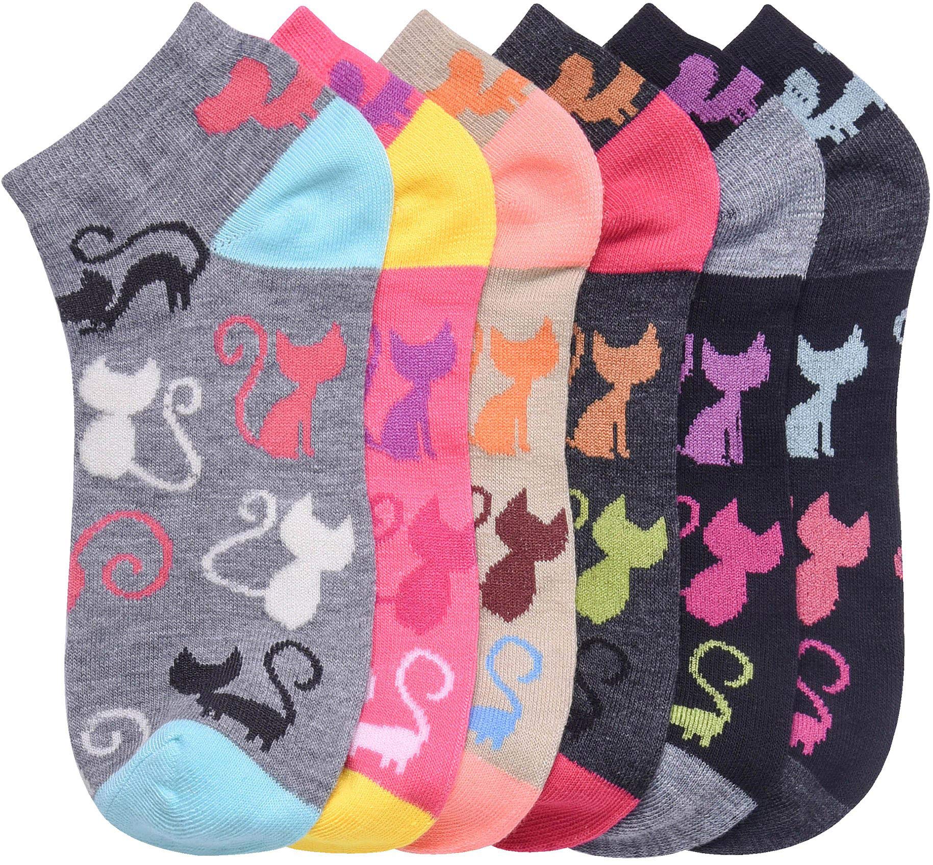 ToBeInStyle Pack of 6 Printed &amp; Solid Low Cut Ankle Socks - Kid’s &amp; Adults