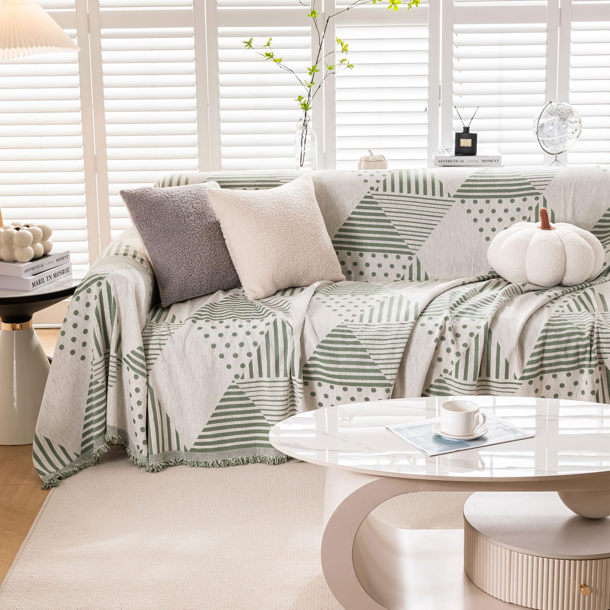 BHUSB Boho Triangle Couch Cover Dog Pet Couch Protector Soft Chenille Sectional Sofa Cover L Shape Couch Covers Reversible Geometric Slipcover for 3 Cushion Couch,Futon Cover,Brown,71"x 150"