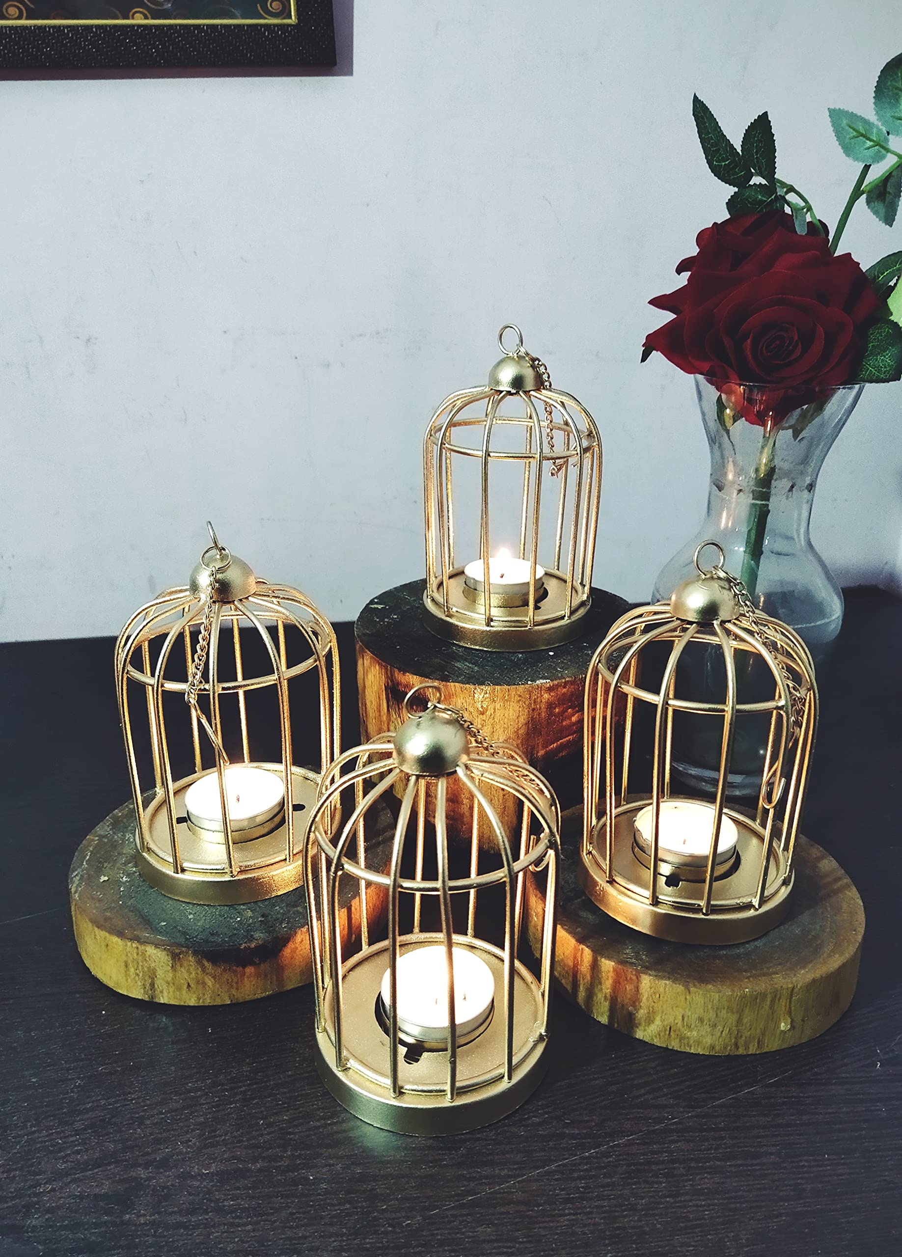 Amishi Blissful Decors Small Bird Metal Cage Round with Hanging Chain for Indoor Ourdoor Decoration Set of 4 (B09PL473WB) Amazon Price History, Amazon Price Tracker