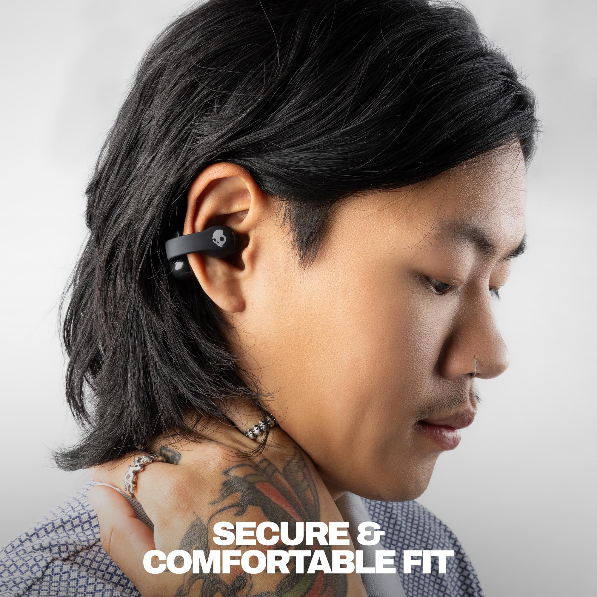Skullcandy Push 720 Open Wireless Open Ear Bluetooth Earbuds, Headphones, Waterproof, Clip-On Lightweight Design, 30 Hours Battery, Wireless Charging Pouch, Microphone for iPhone Android - True Black