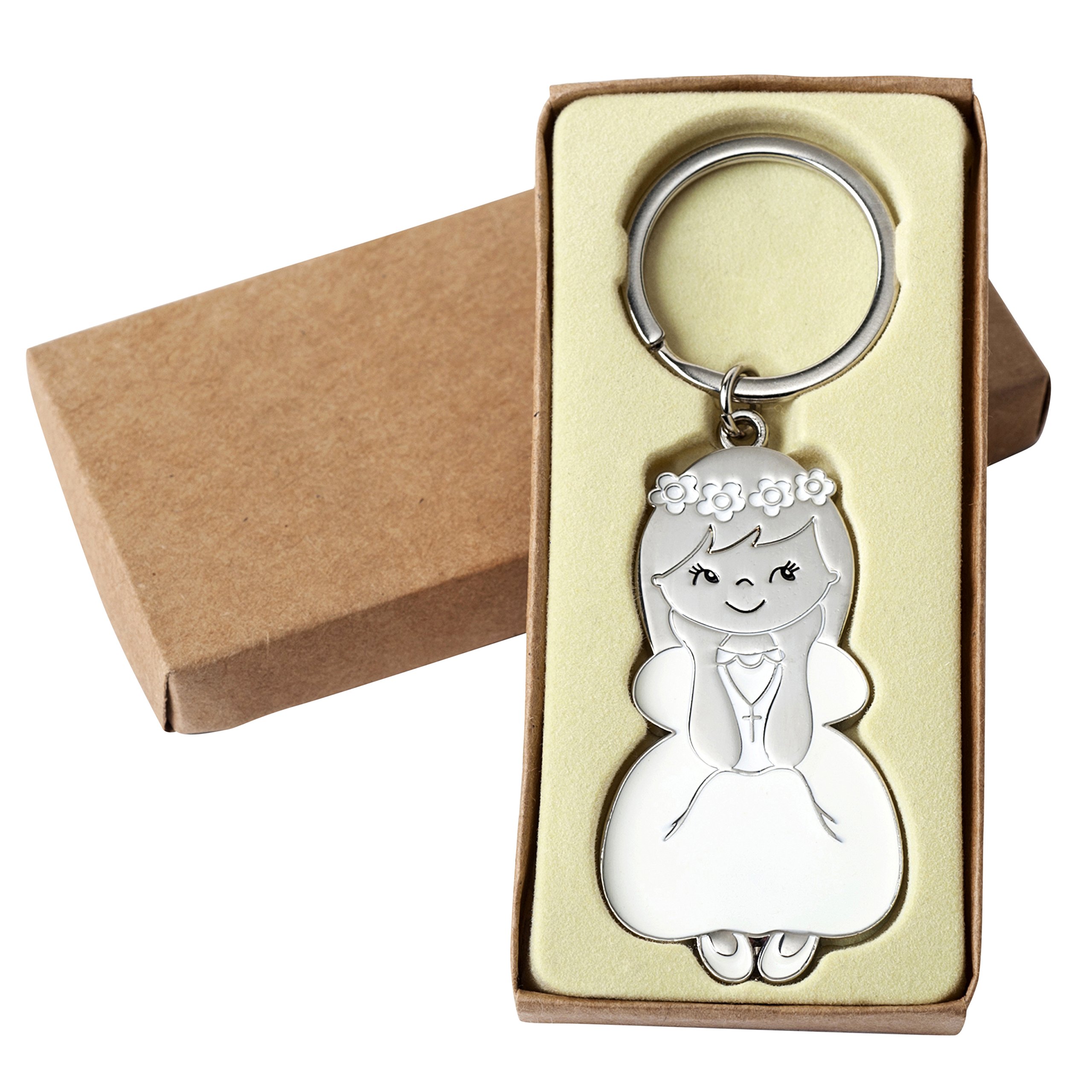Mopec Keyring for Communion Girl, Metal, Silver, 0.4 x 2.7 x 5.7 cm, Pack of 2