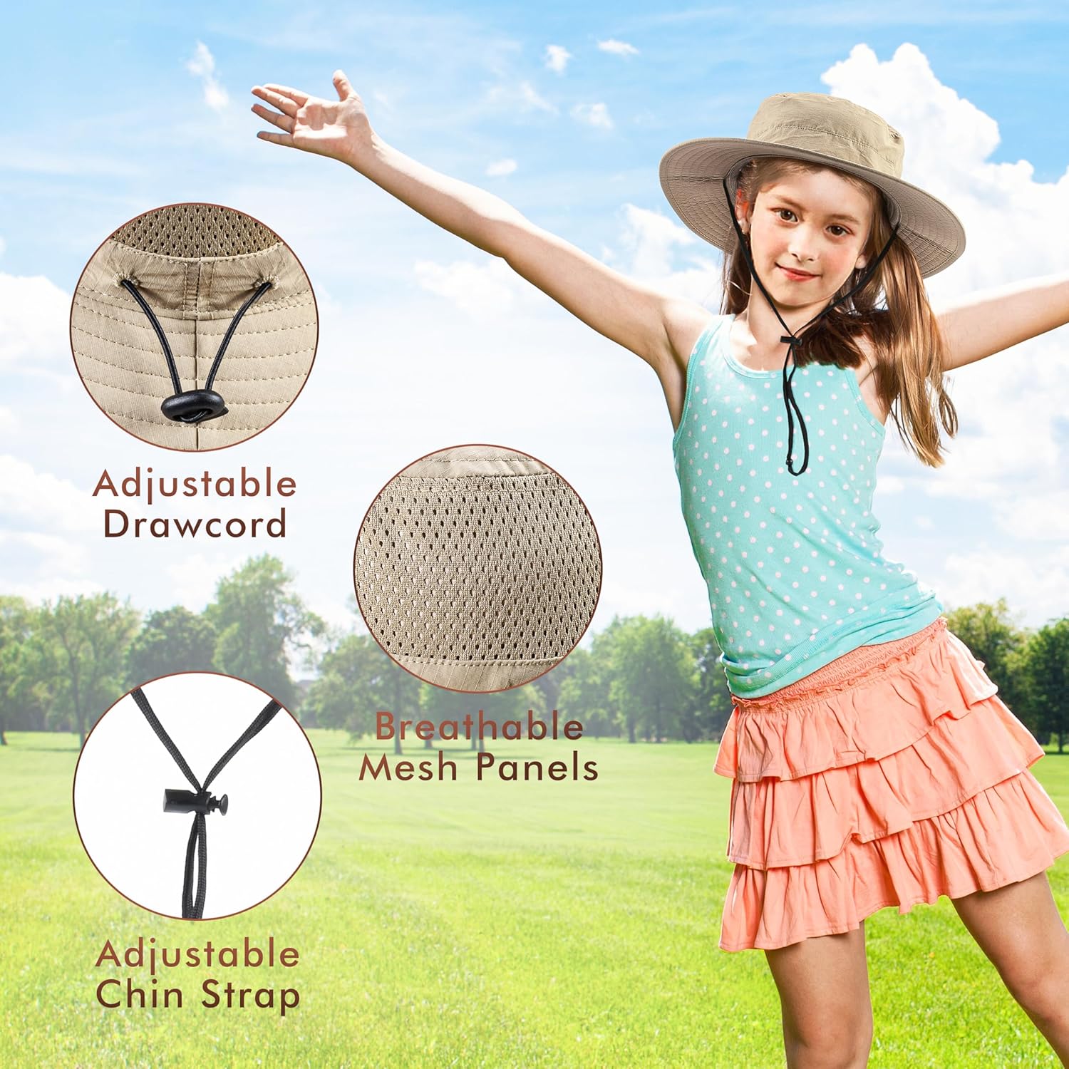 Tirrinia Kids Boonie Sun Hat Fishing Safari Wide Brim Hat Ages 5-15 - Image 4