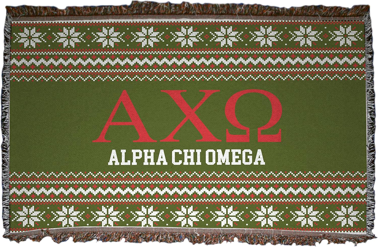 VictoryStore Alpha Chi Omega Blanket, 35 inches x 54 inches Christmas Sweater Design Sorority Throw Blanket, Offically Licensed (Green), Polyester, 35x54 Inches