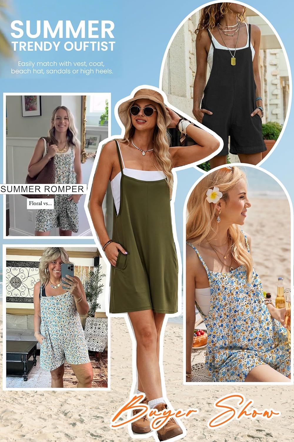 Ekouaer Summer Rompers for Women Floral Beach Sleeveless Shorts Overalls Boho Outfits 2026 Jumpsuit With Pockets - Image 6