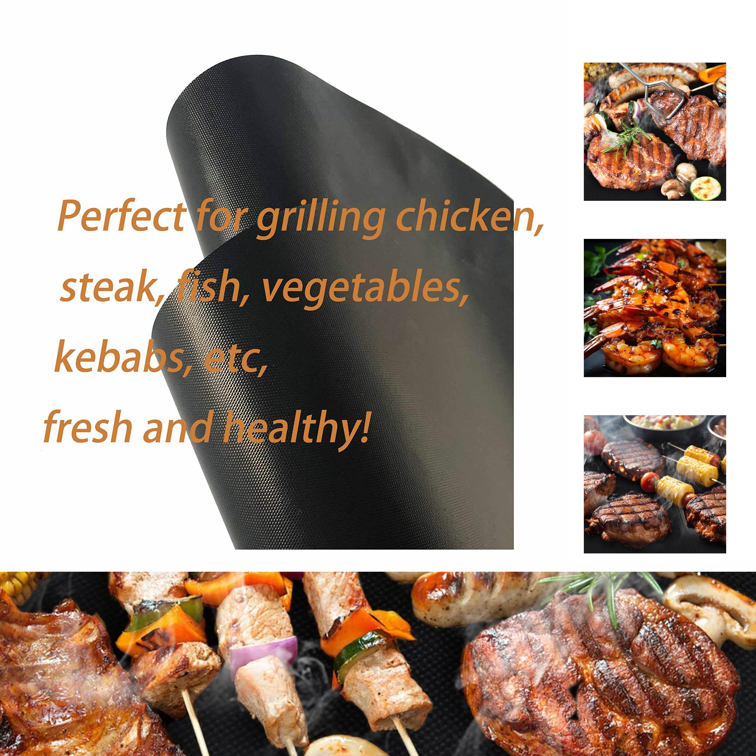OSVINO BBQ Griglia Tappetini Rotonda Set di 5 Non Appiccicoso Riutilizzabile Accessori Barbecue per Griglia a Carbone Gas Weber Forno Elettrico Adatto per Carne Pesce Verdure, Nero, Diametro 40cm