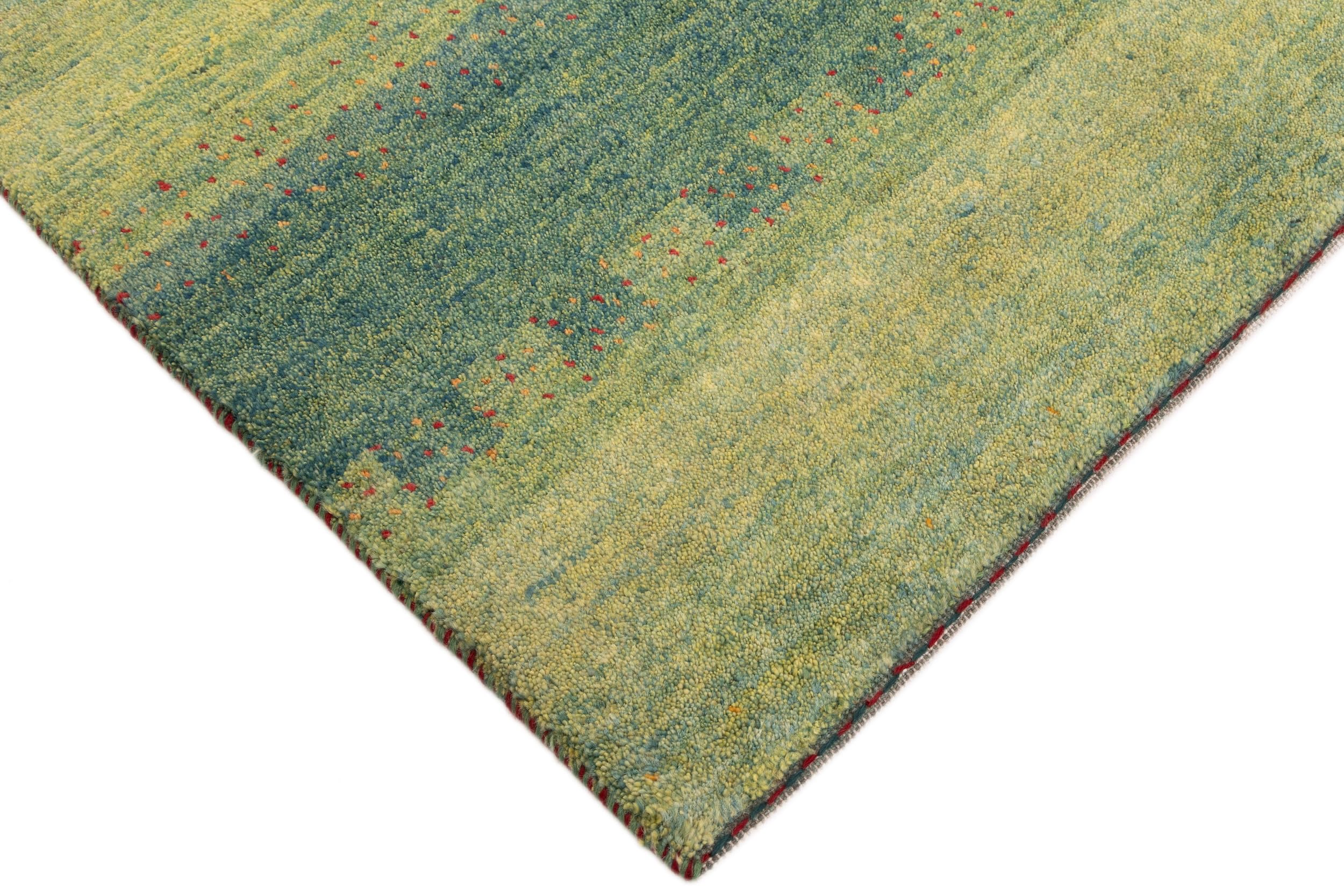 Ręcznie tkany dywan wełniany 100 x 150 cm – 100% naturalna wełna – dywan do salonu i przedpokoju – zielone paski, wytrzymały, nadaje się do ogrzewania podłogowego