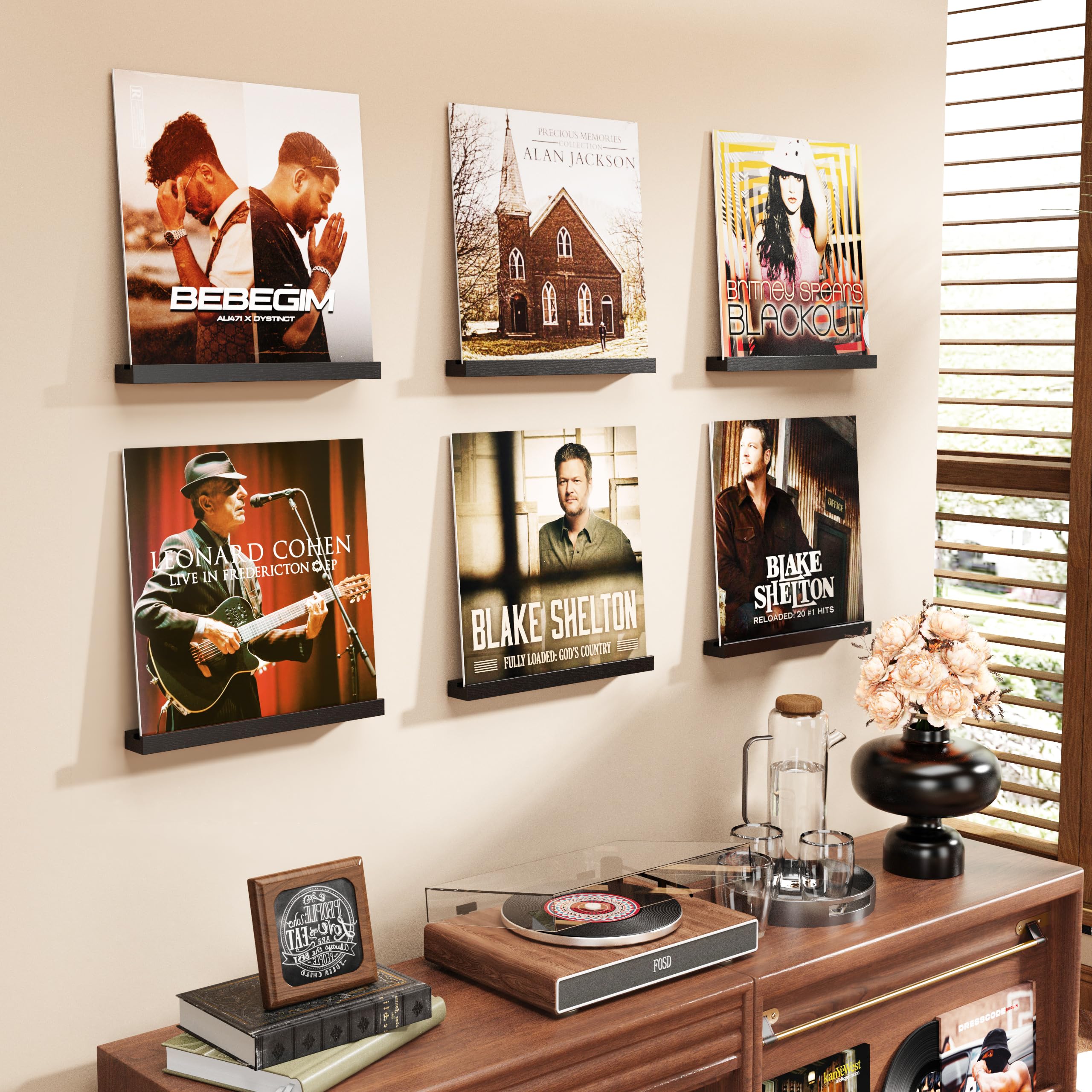 VinylCrafts LP houders - Walnoot ophangsysteem voor aan de muur - 3 stuks