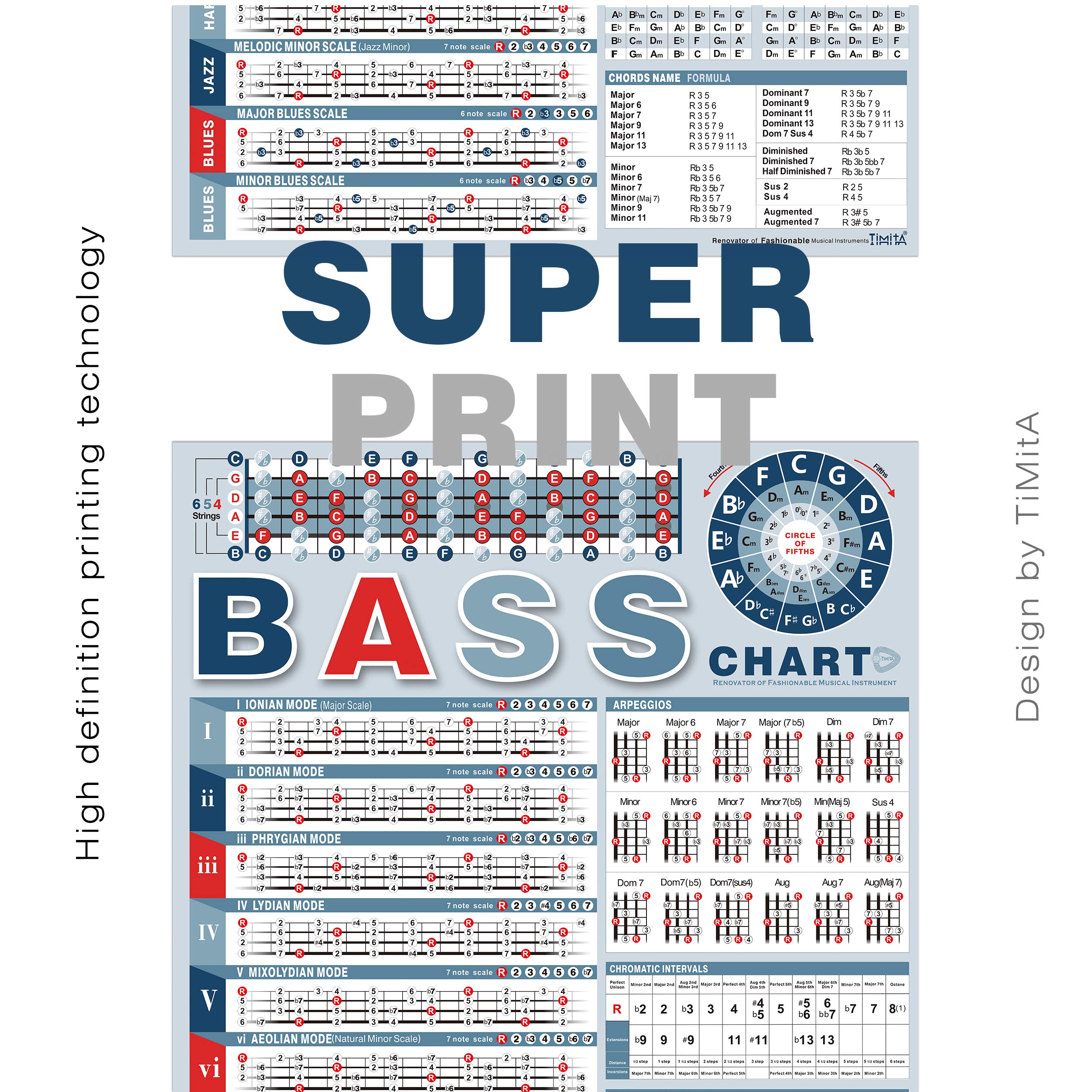 Bass Note Chart of Scale Chords Bass Reference Poster for Beginners and Teachers, A Perfect
