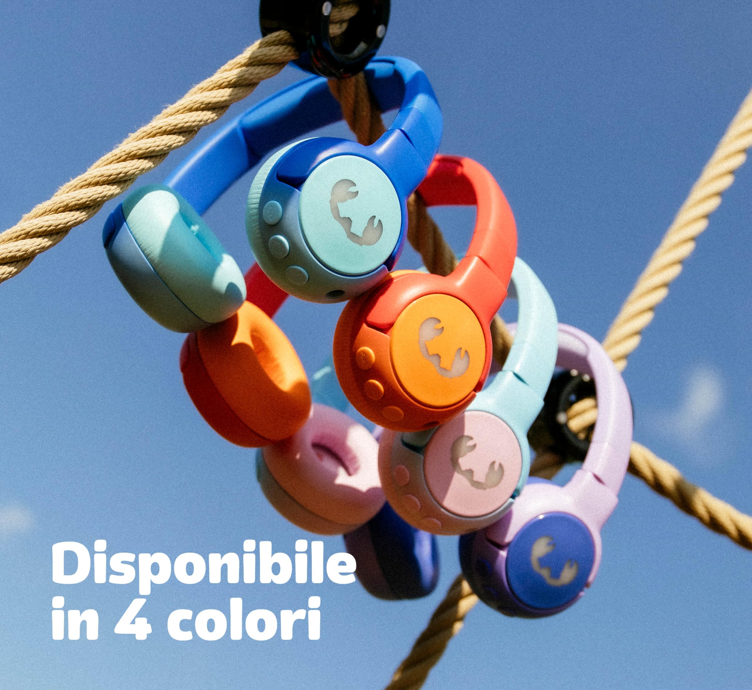 Fresh 'n Rebel Code Junior, Cuffie Bluetooth Senza Fili per Bambini, suono sicuro (<85dB), Adesivo inclusi, Collegare due cuffie, Effetti LED. 48 ore di riproduzione (Wavy Water)