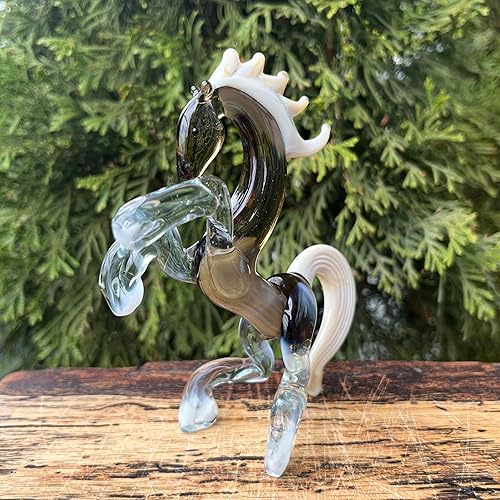 Miniatura 4 de Figura de caballo de cristal – Escultura en miniatura soplada a mano estilo Murano – Adorno coleccionable de caballo para estante o escritorio