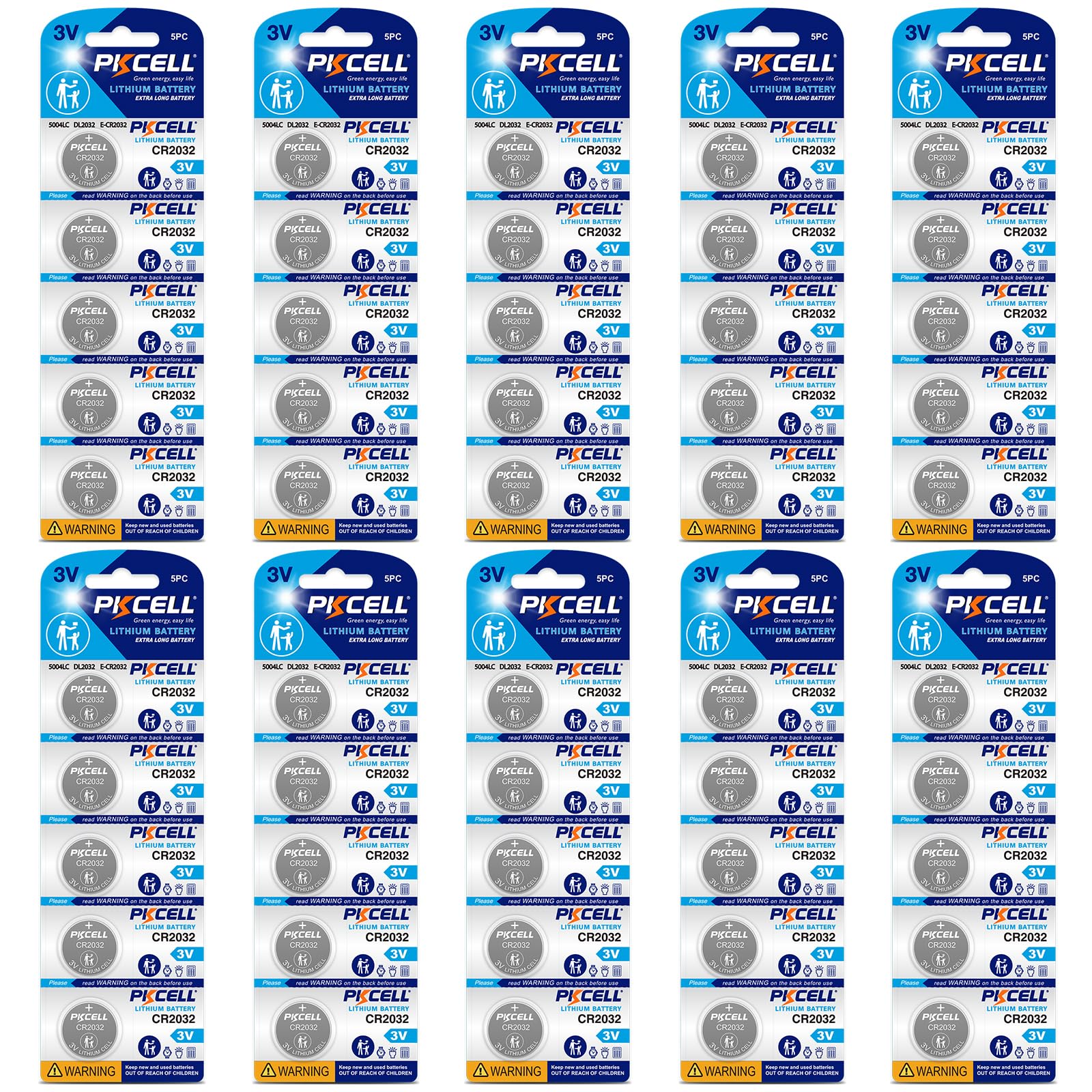 PKCELL CR2032 Batteries 50-Pack 2032 Battery CR2032 Lithium 3V Coin Battery