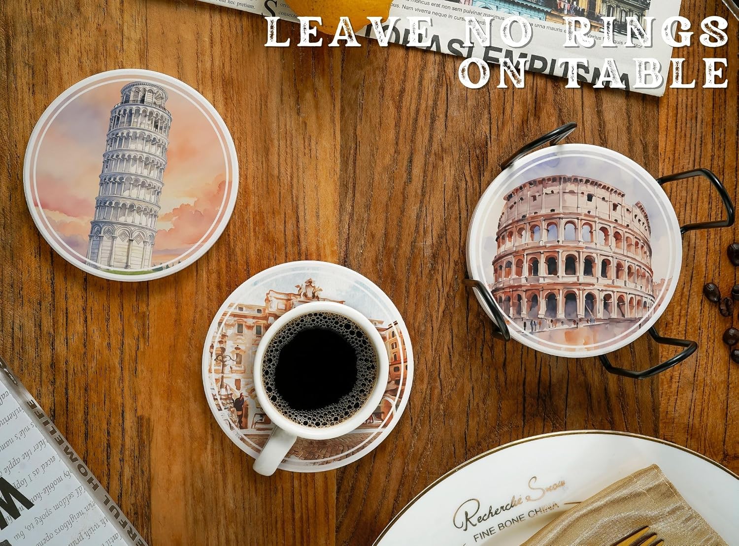 Onebttl Italian Gifts, Italian Gifts for Women, Coaster, Ceramic, Absorbent with Cork Base, Home Decor for Family, Housewarming - Multiple Patterns