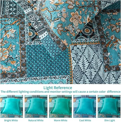 Miniatura 4 de BEDISELY Colchas de algodón tamaño Queen, colcha ligera estilo granja tamaño Queen (90 x 98 pulgadas), juego de ropa de cama floral suave y