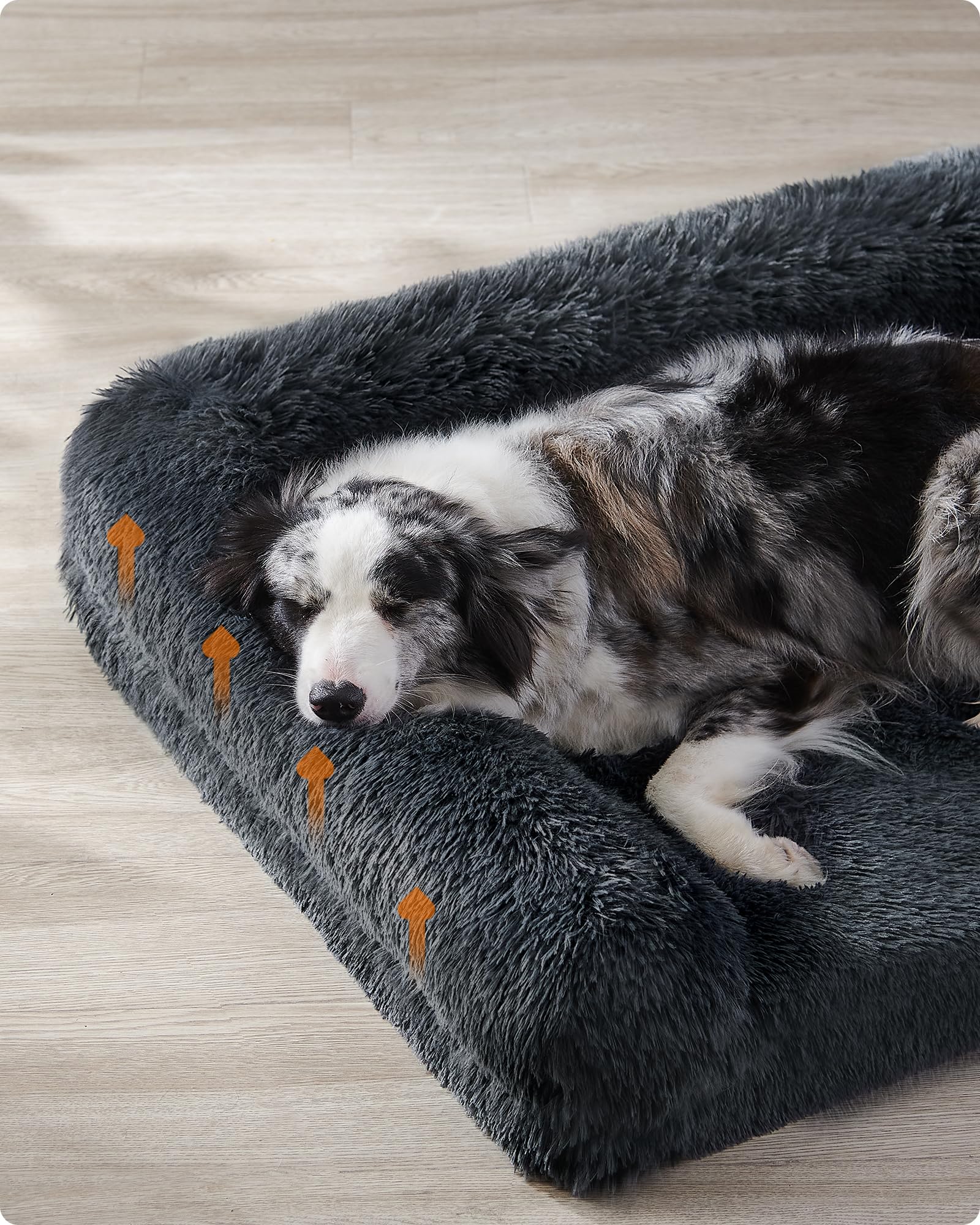 Feandrea FluffyHug Cuccia per Cani, Taglia XL, Divano Letto per Cani di Taglia Media e Grande, di Gommapiuma Ondulata, Copertura Lavabile Sfoderabile, 106 x 80 x 23 cm, Grigio Scuro PGW233G02
