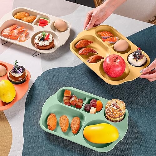 Miniatura 2 de Tanlade 8 platos divididos irrompibles de 12 pulgadas, bandeja de alimentos con 5 compartimentos, paja de trigo, bandejas de almuerzo para adultos,
