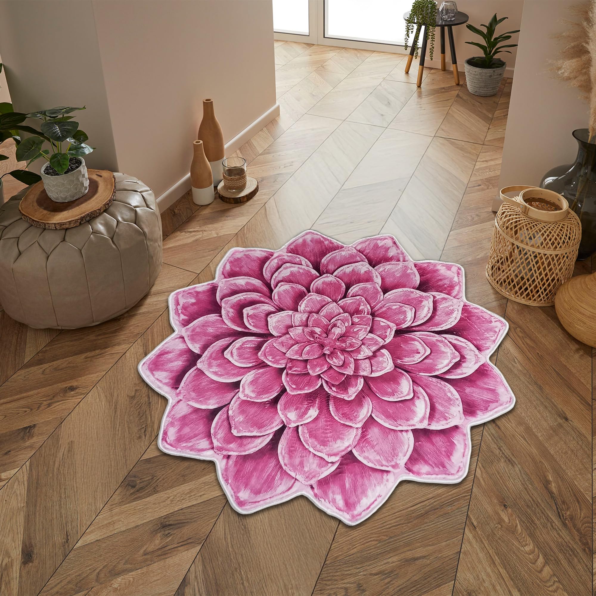 Tappeto a forma di loto rosa in morbido peluche tappeto floreale carino design floreale pastello lavabile antiscivolo tappetino per camera da letto, soggiorno, meditazione, area yoga, 150 x