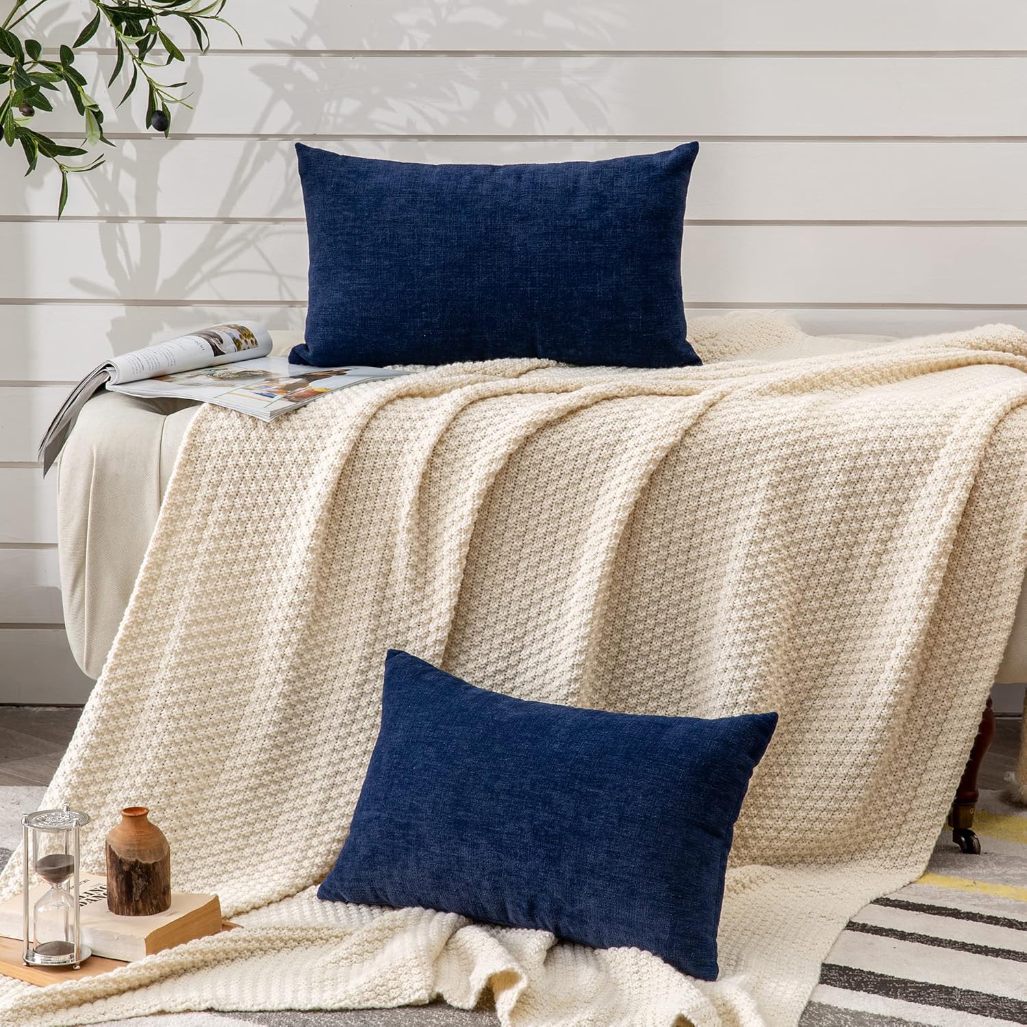 GAWAMAY Lumbar Support Pillow Decorative Rectangle Throw Pillow Covers 12"x20" Inch Set of 2, Soft Chenille Pillowcase for Living Room Bedroom Sofa Couch Cushion Cover Navy Blue 30x50cm (ONLY Covers) - Image 5