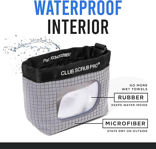 Miniatura 63 de Club Scrub Bolsa de limpieza para palos de golf y pelotas de golf, forro impermeable con tecnología de cara limpia, clip desmontable, lavable a Gris