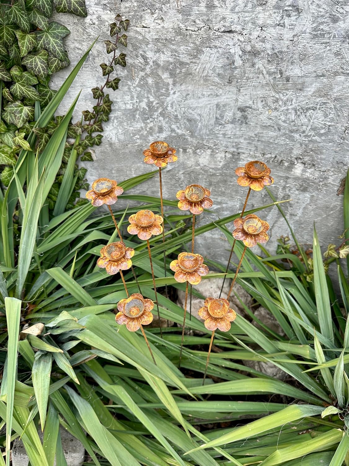 Rusty Flowers Set of 10, Garden Stakes Garden Decor, Yard Art, Outdoor Metal Sculpture