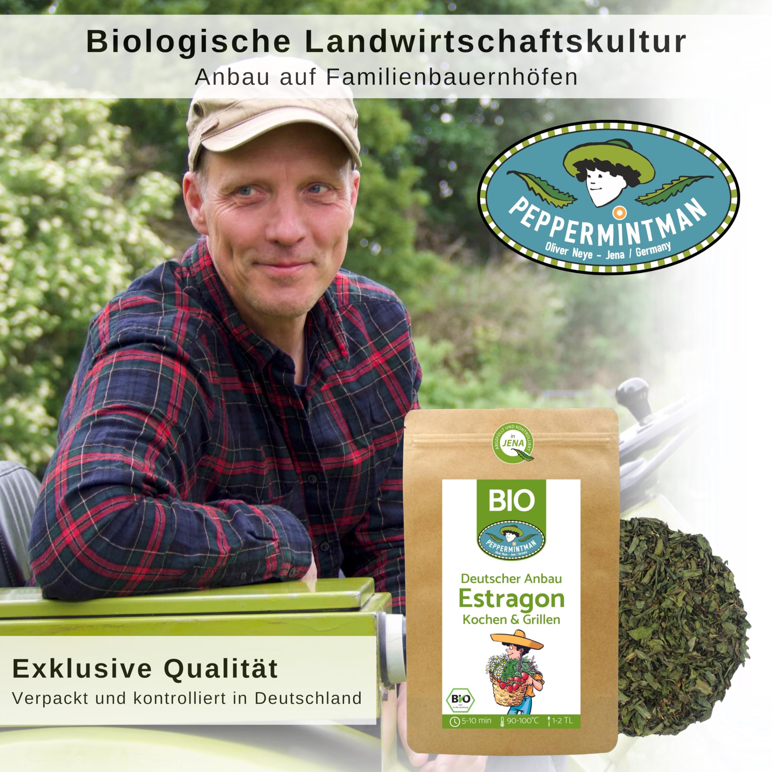 Bio Estragon 1000 g - niemiecka uprawa - Królowa delikatnej kuchni - wszechstronne do sosów i dipów - wyrafinowane przyprawy - PEPPERMINTMAN