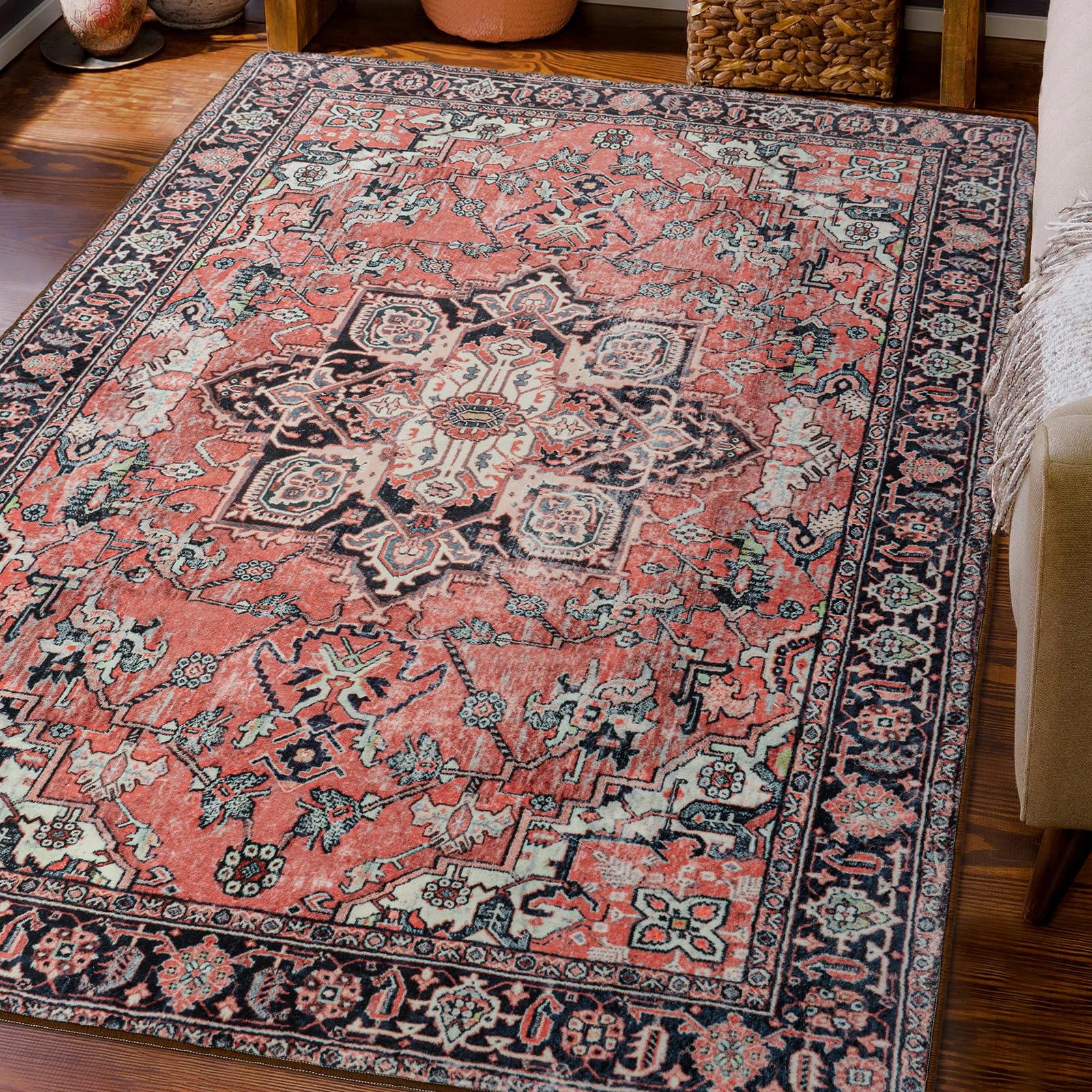 Amazon.com: Toneed Vintage Area Rugs 3 x 5, Cherry Red Washable Rug Non ...