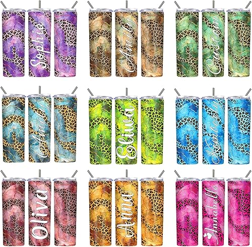 Miniatura 2 de Vasos ajustados personalizados con tapas y pajitas de 20 onzas con estampado de leopardo y guepardo, vaso de acero inoxidable delgado con nombre o