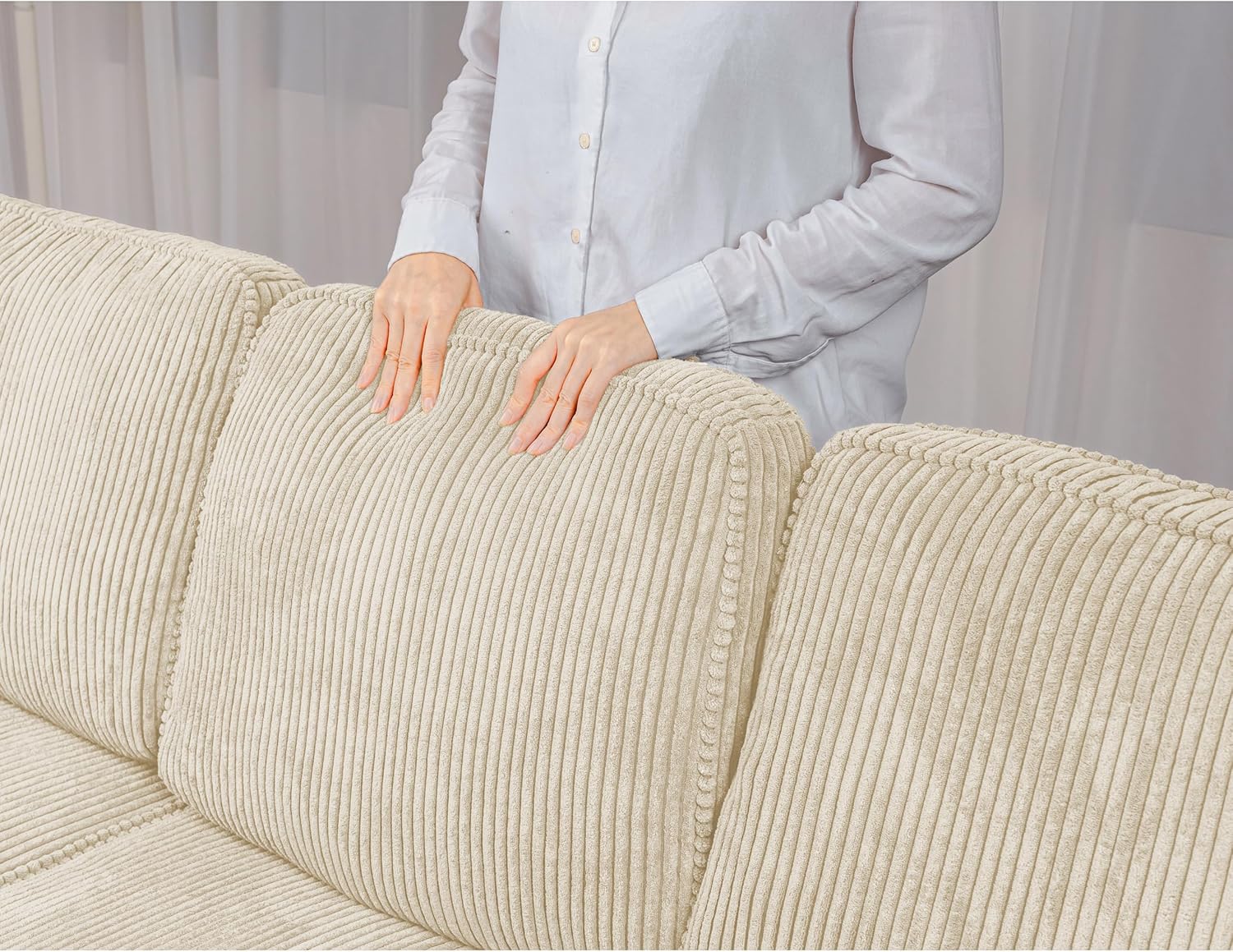 Retractable 3-Seater Sofa Bed, Space-Saving Couch for Small Spaces, Soft Corduroy Fabric & High-Density Sponge, Easy Assembly, for Living Room/Apartment