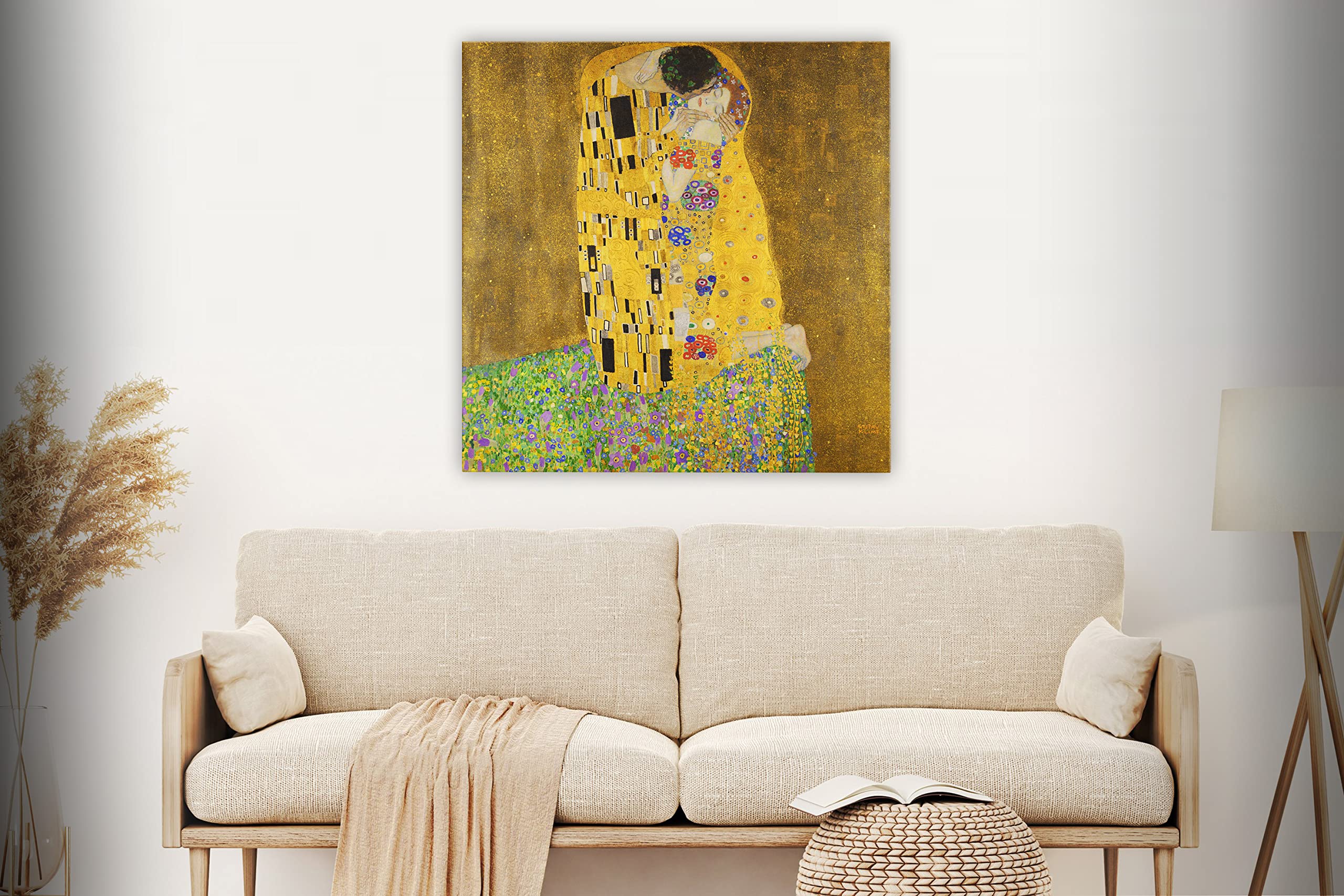 BKstuff - Cuadros modernos, Gustav Klimt, impresión sobre lienzo, decoración de arte clásico (100x100cm, El Beso, Gustav Klimt)