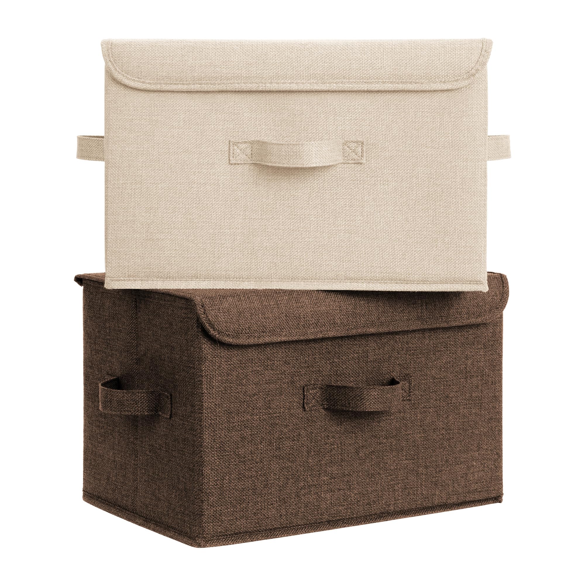 GRANNY SAYS Wardrobe Storage Boxes with Lid, Pack of 2 Collapsible Storage Boxes Lidded, Large Fabric Baskets for Shelves Organising, Top of Closet Organisation, Khaki and Brown, 40 x 26 x 25.5 cm โ image 1