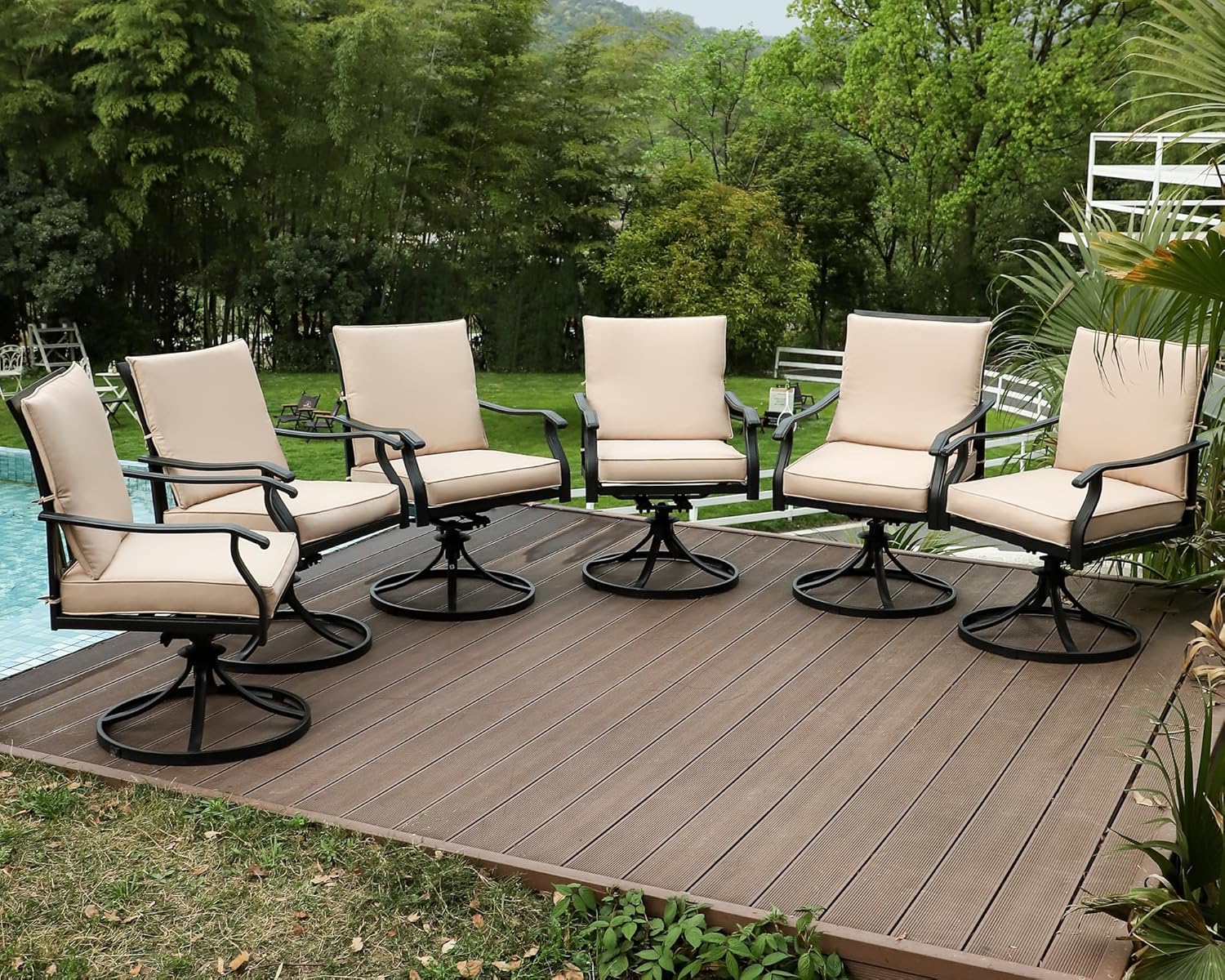 6 Pieces Patio Swivel Chair, All-Weather Swivel Rocker Chair with Armrests & Cushion, Outdoor Dining Chairs, Metal Outdoor Chairs for Garden, Balcony, Deck (6 Pieces)