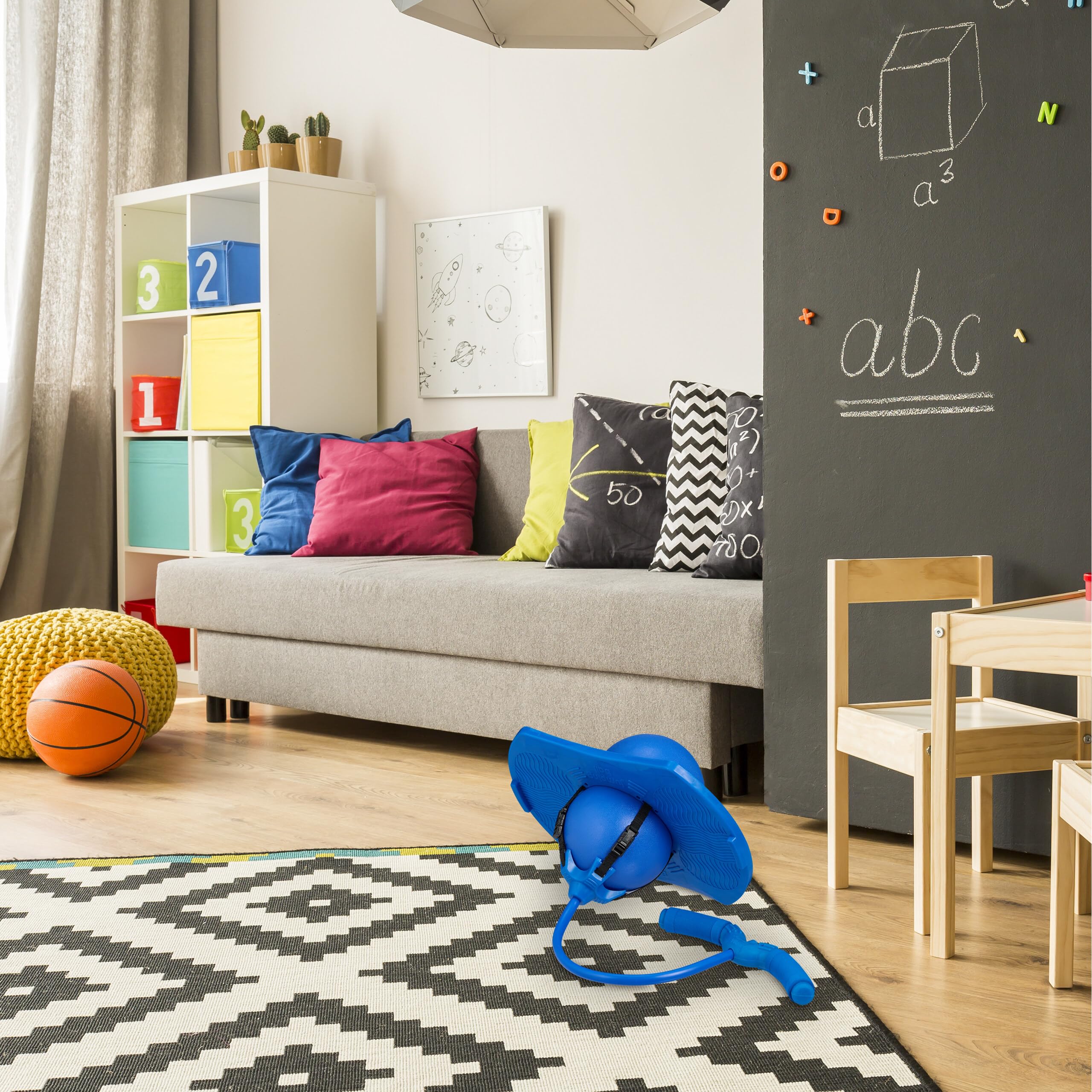 Relaxdays Salterello per Bambini, Pogo Stick con Palla Salta-Salta e Manici, 100 kg, 74x39x29 cm, Gioco da Esterno, Blu
