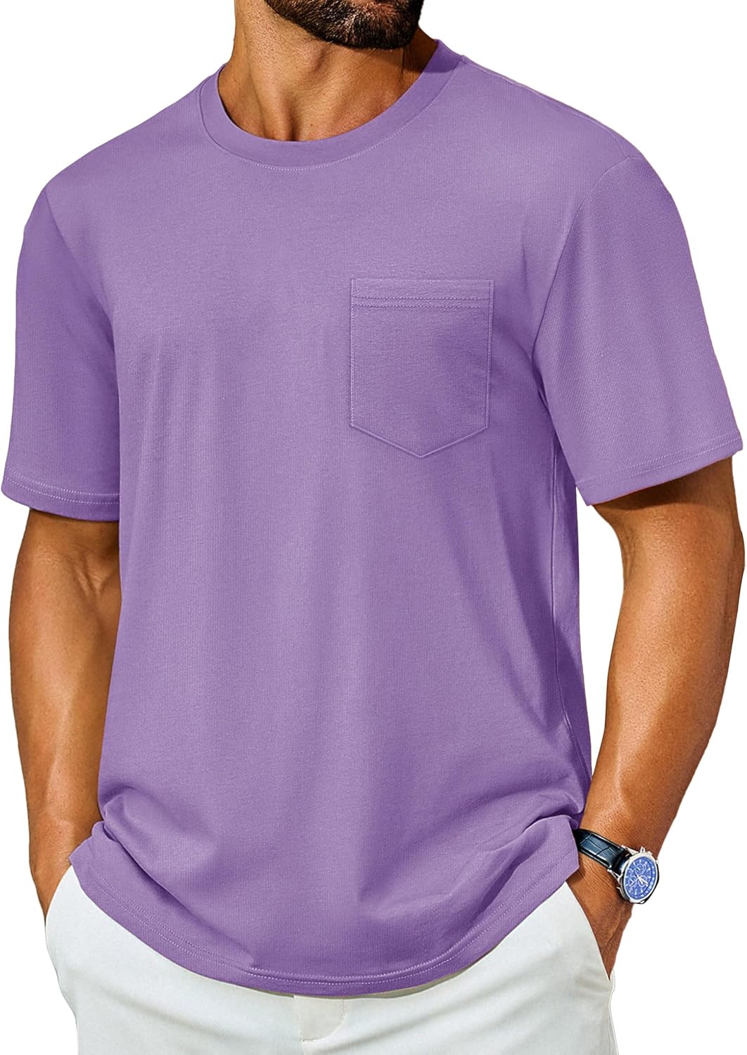 Cotrasen Mens T-Shirts Cotton Short Sleeve Pocket Tee Shirt Casual Crew Neck Moisture Wicking Soft Basic T Shirts