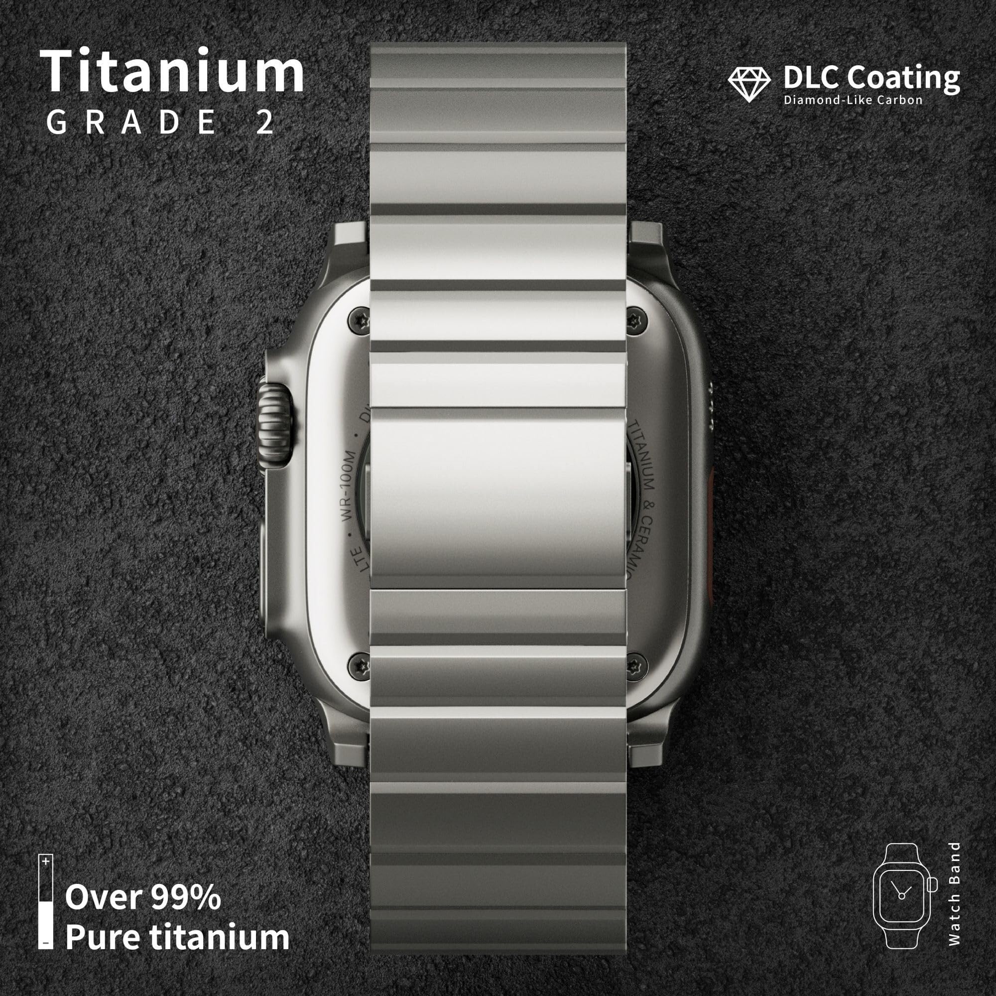 Tytanowy pasek do Apple Watch Ultra 2/Ultra 49 mm, regulowane zapięcie magnetyczne Tytanowe paski metalowe, męski pasek do smartwatcha do Ultra 2/Ultra z powłoką odporną na zarysowania DLC
