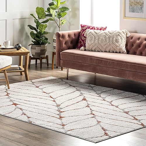 nuLOOM Boyce - Tapete contemporáneo de hojas, 8 pies y 10 pulgadas x 12 pies, color beige