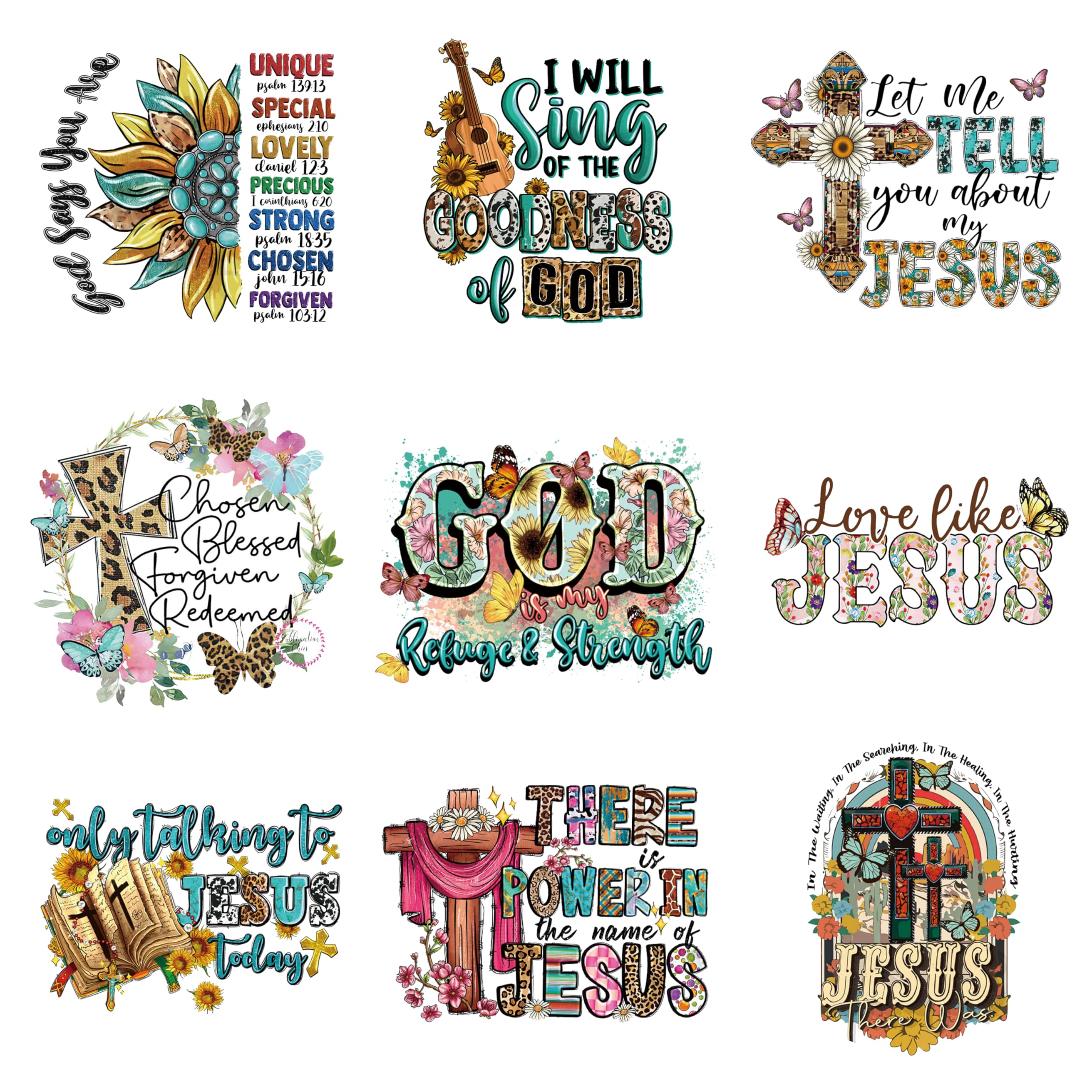 6 Sheets Jesus Iron On Transfer Patches - Heat Press Vinyl Decals For Clothing & Fabric